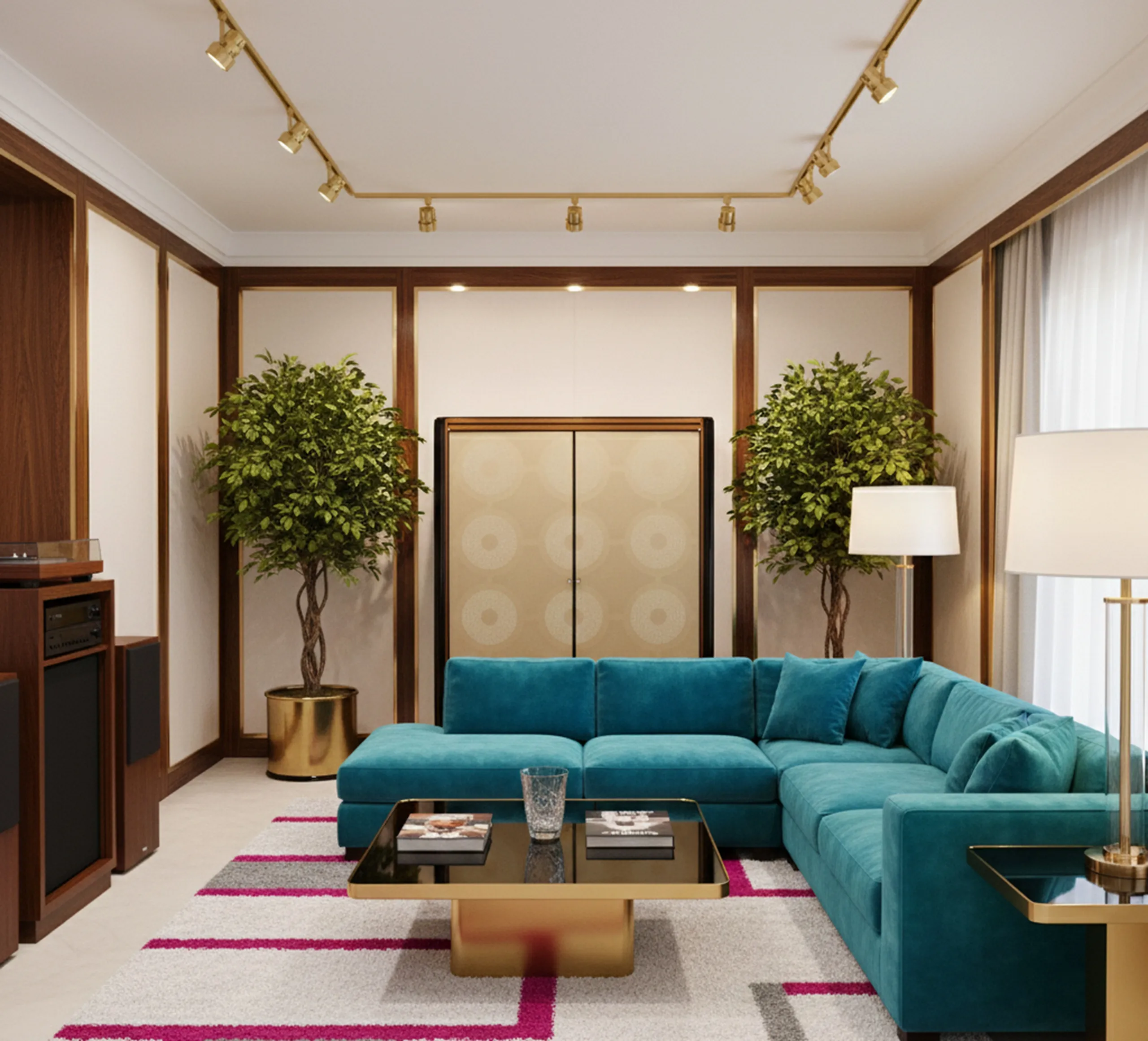 bibliothèque ancienne avec éléments décoratifs et plantes