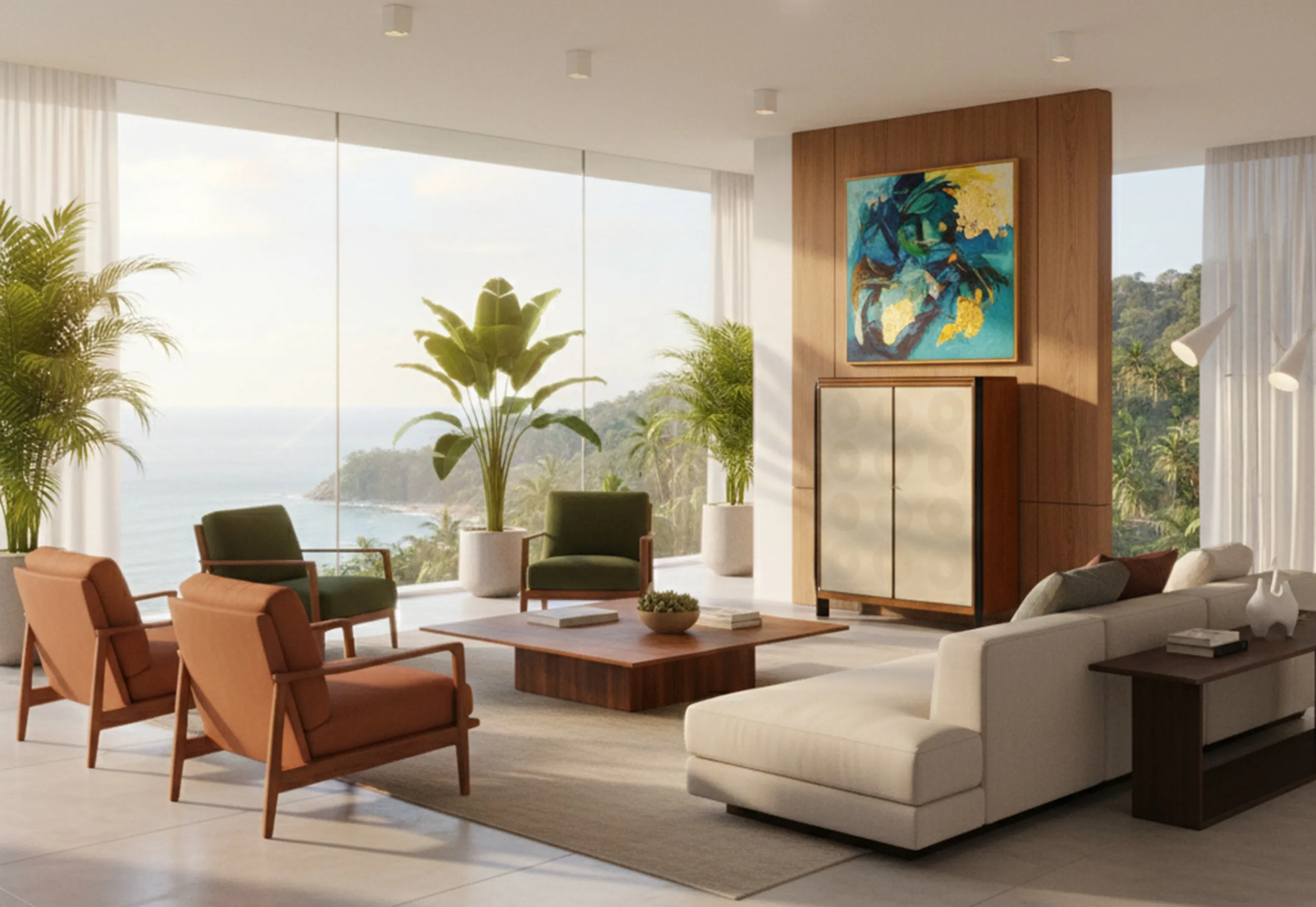 antique bookcase in a bright room with plants