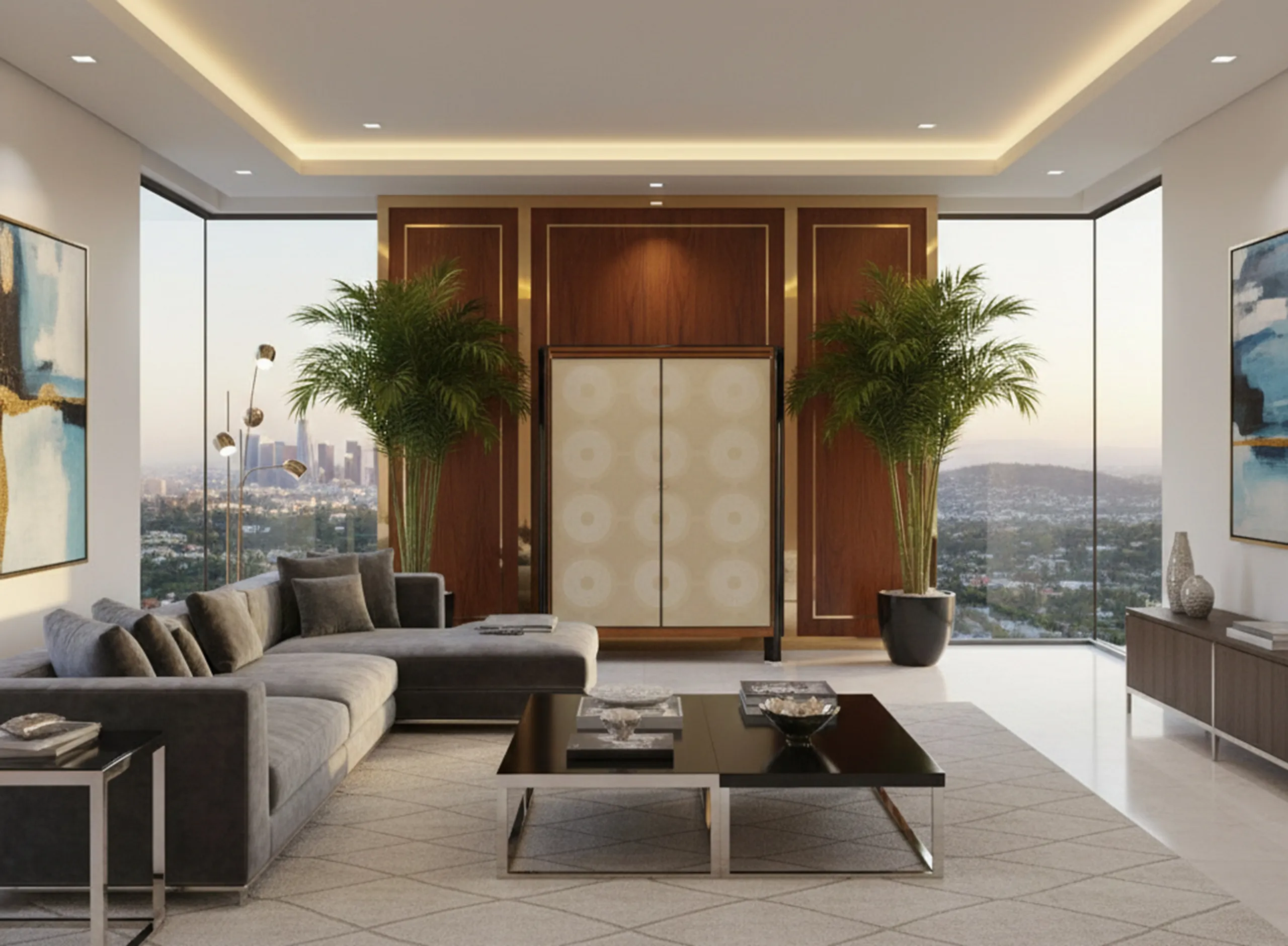 古典的本棚には装飾要素と植物がある