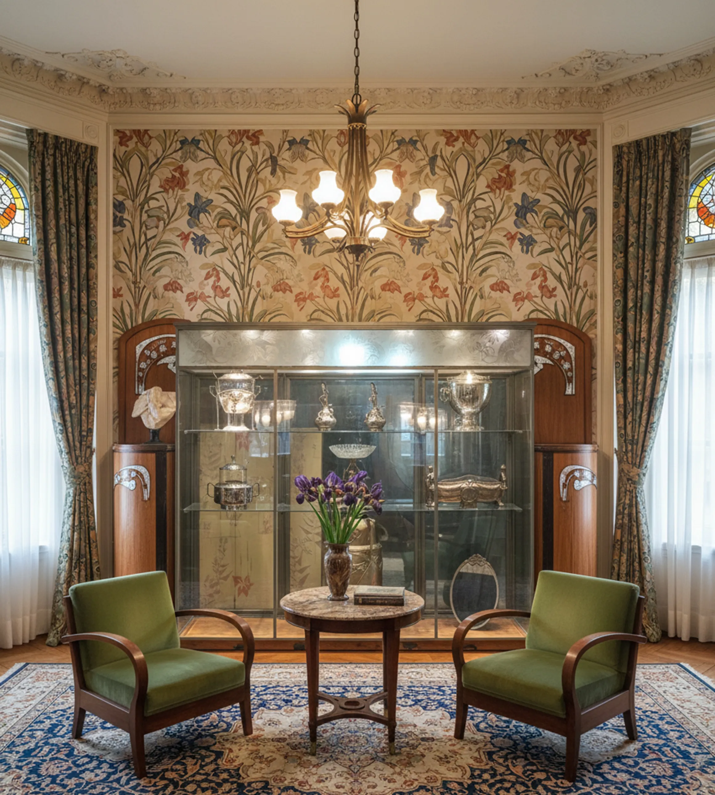 古代の展示キャビネット、クラシックな環境の中で