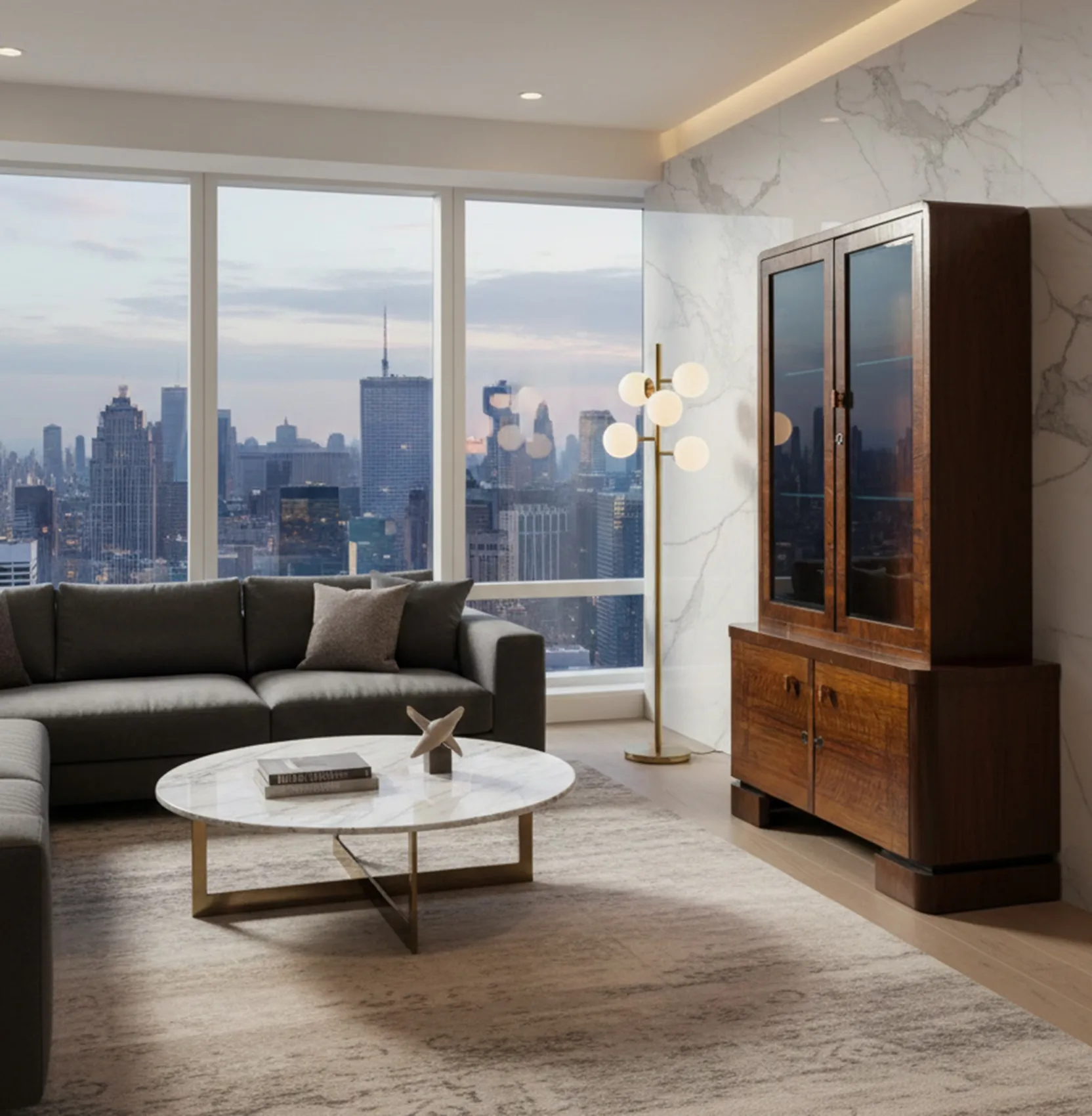 antique bookcase with open shelves and modern view