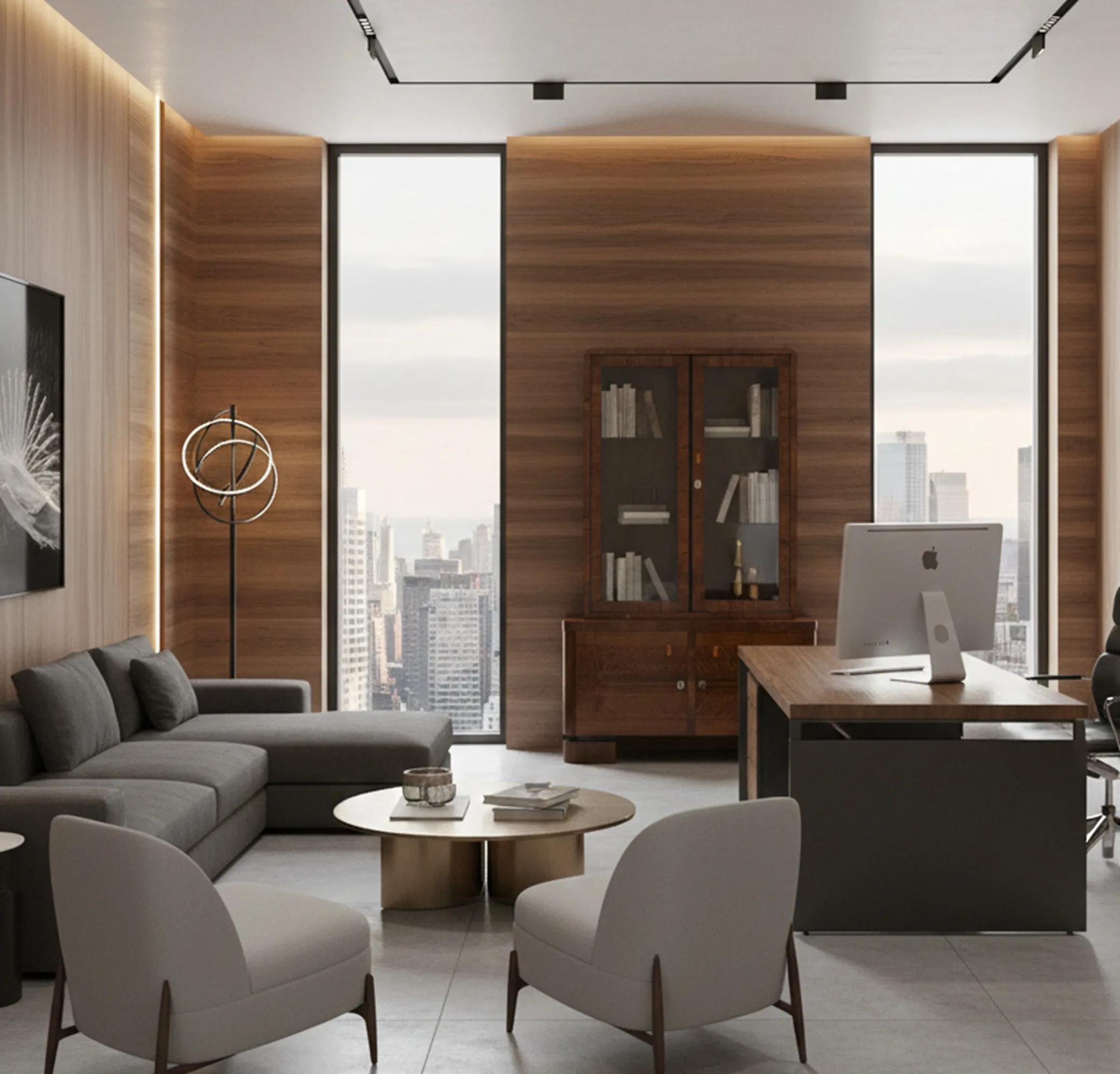 古い本棚の見える本が現代のリビングルームにある