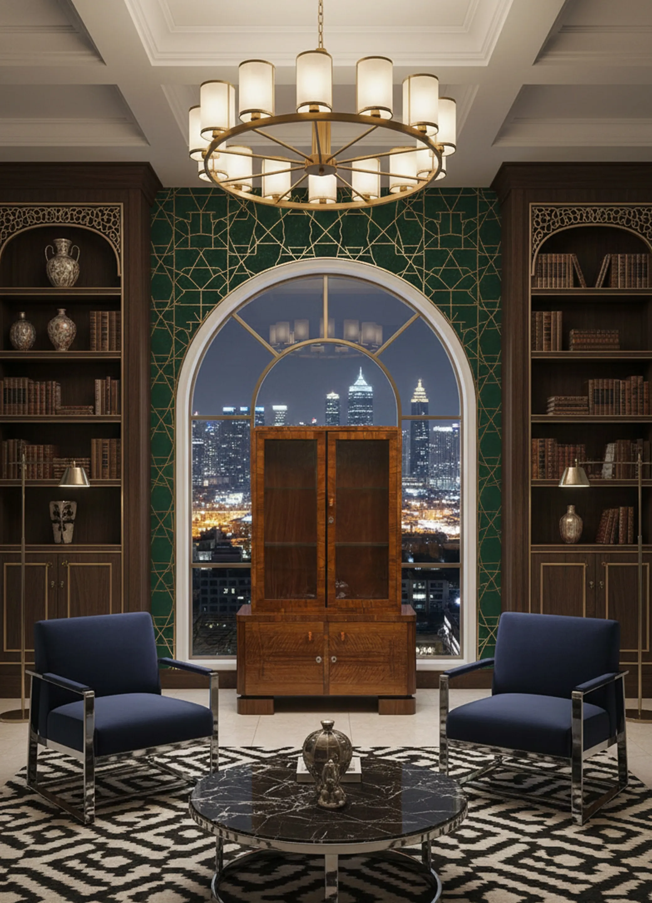 estante de livros antigo com muitos livros e itens decorativos