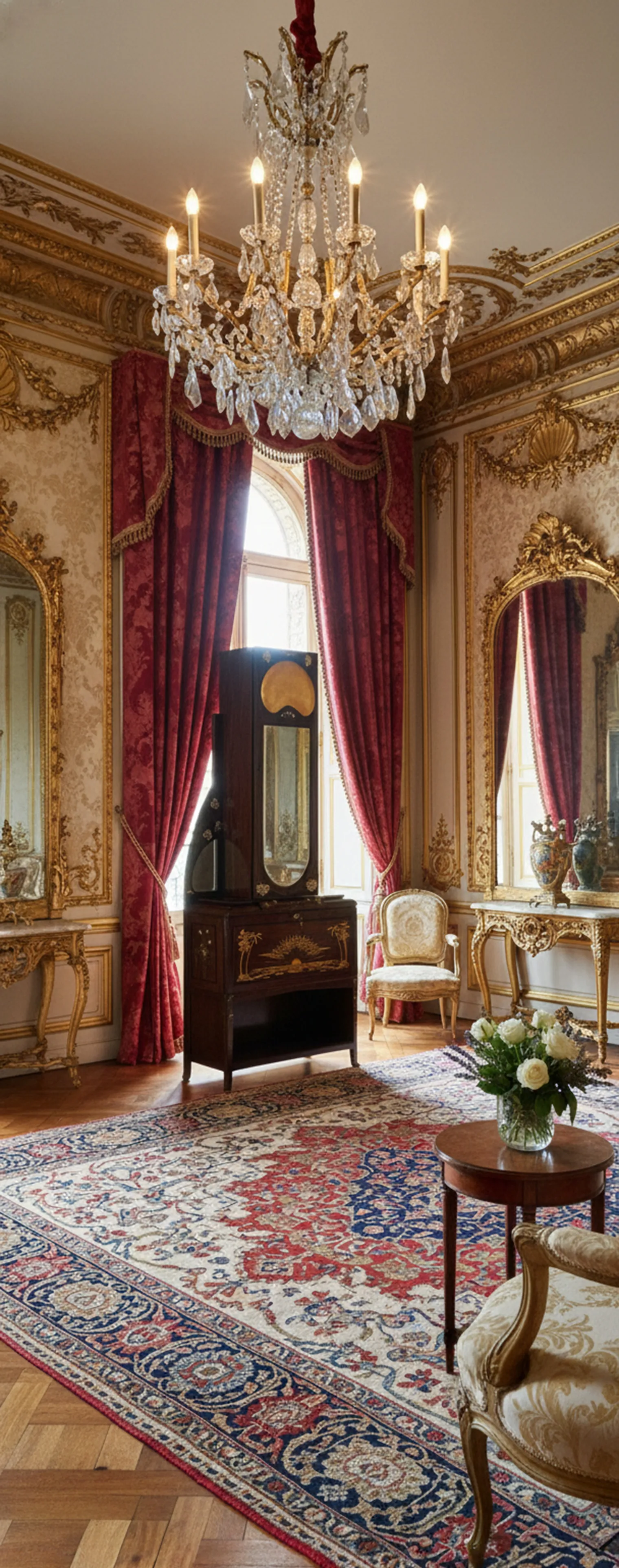 antike vitrinen mit dekorativen details in luxuriösem raum