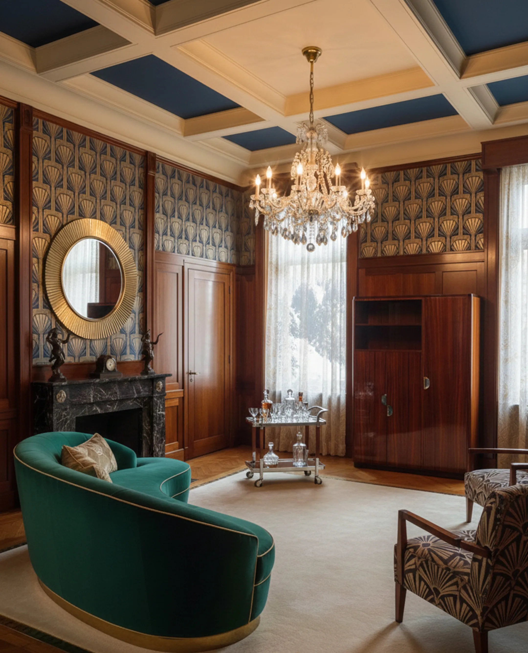 antique bookcase in a stylish room with elegant decor
