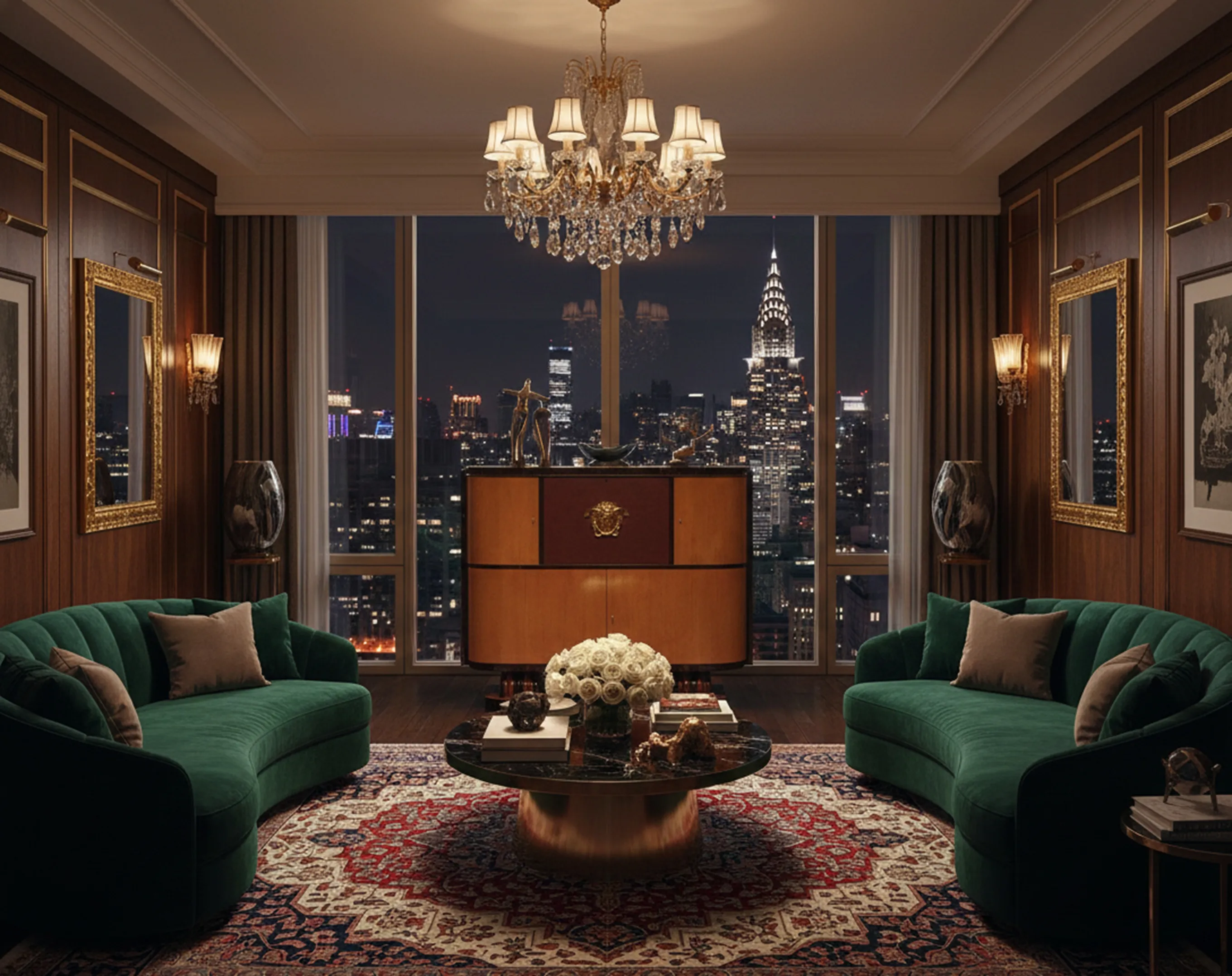 elegantes antikes Bücherregal mit Stadtblick