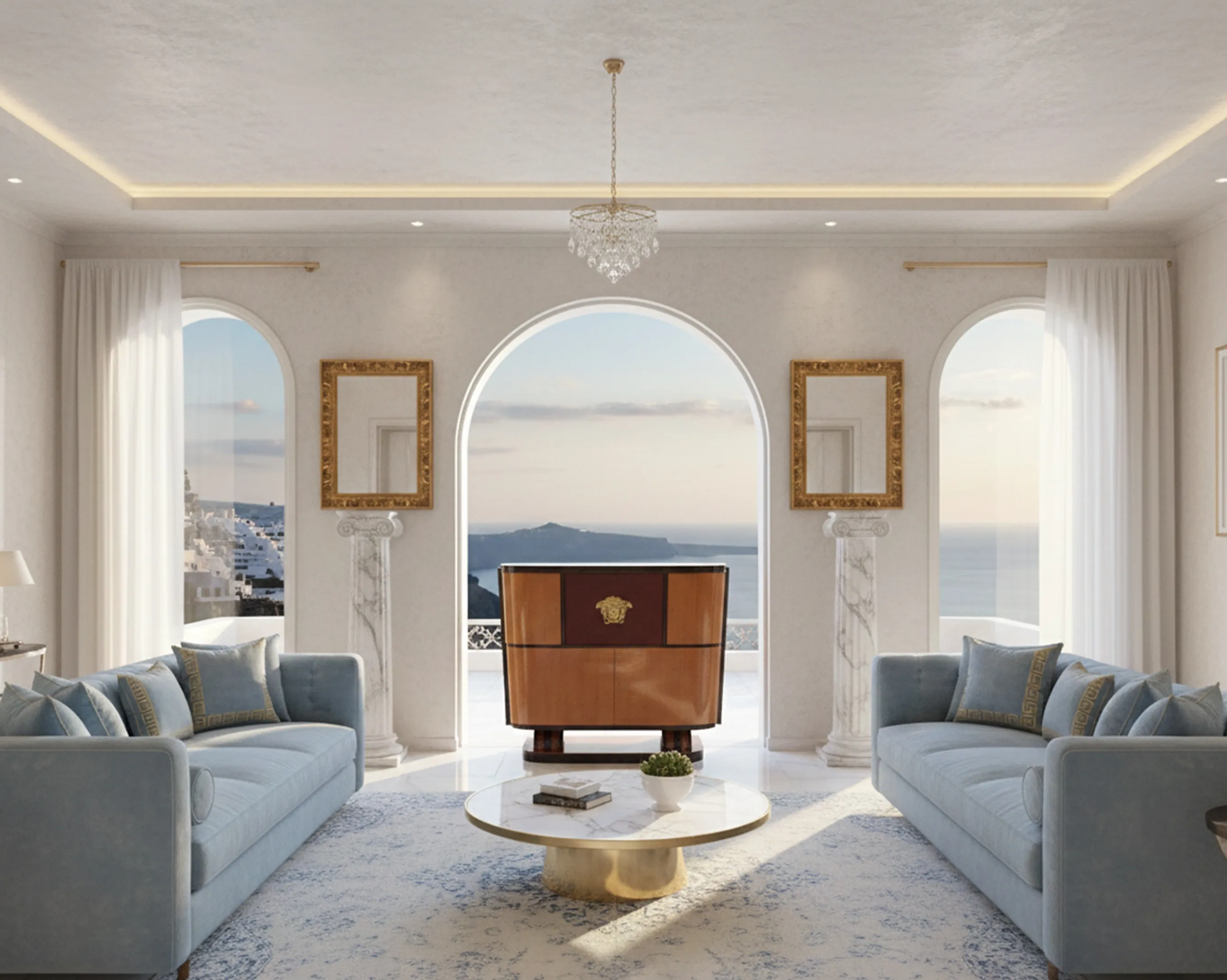 antik-buecherregal-mit-eleganter-dekoration-in-modernem-wohnzimmer