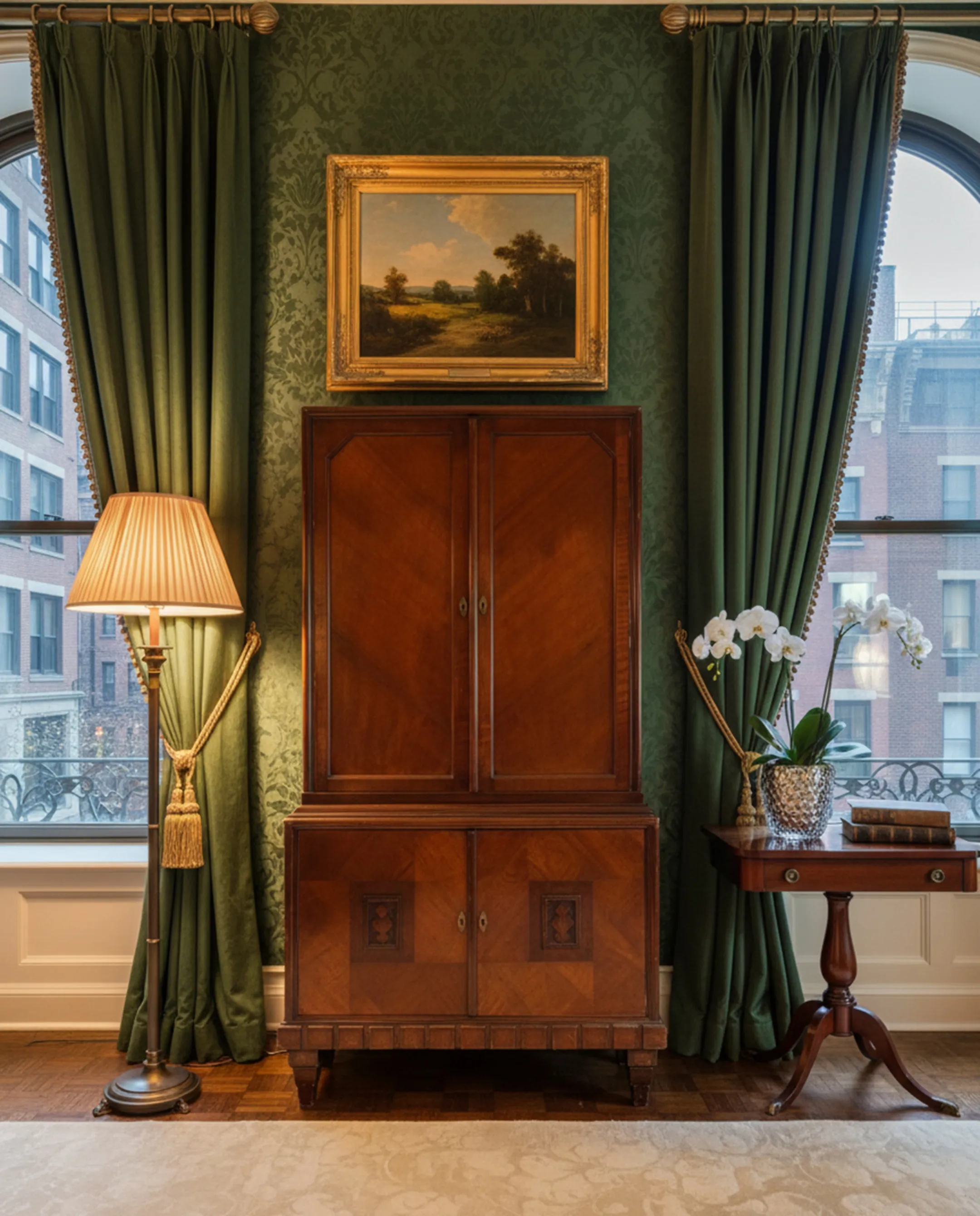 古董书架供读者使用，配有经典装饰