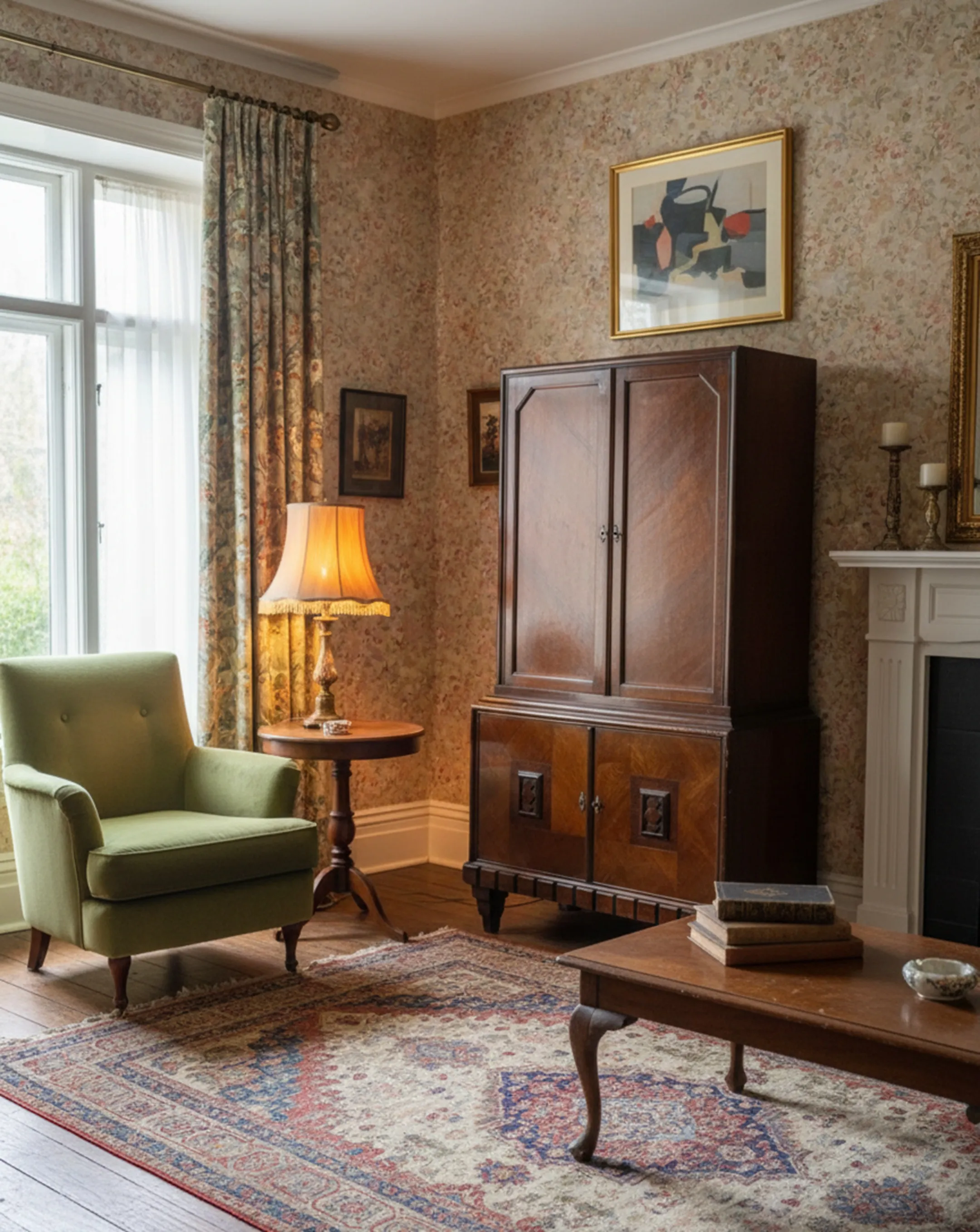 고풍스러운 책장과 책 장식