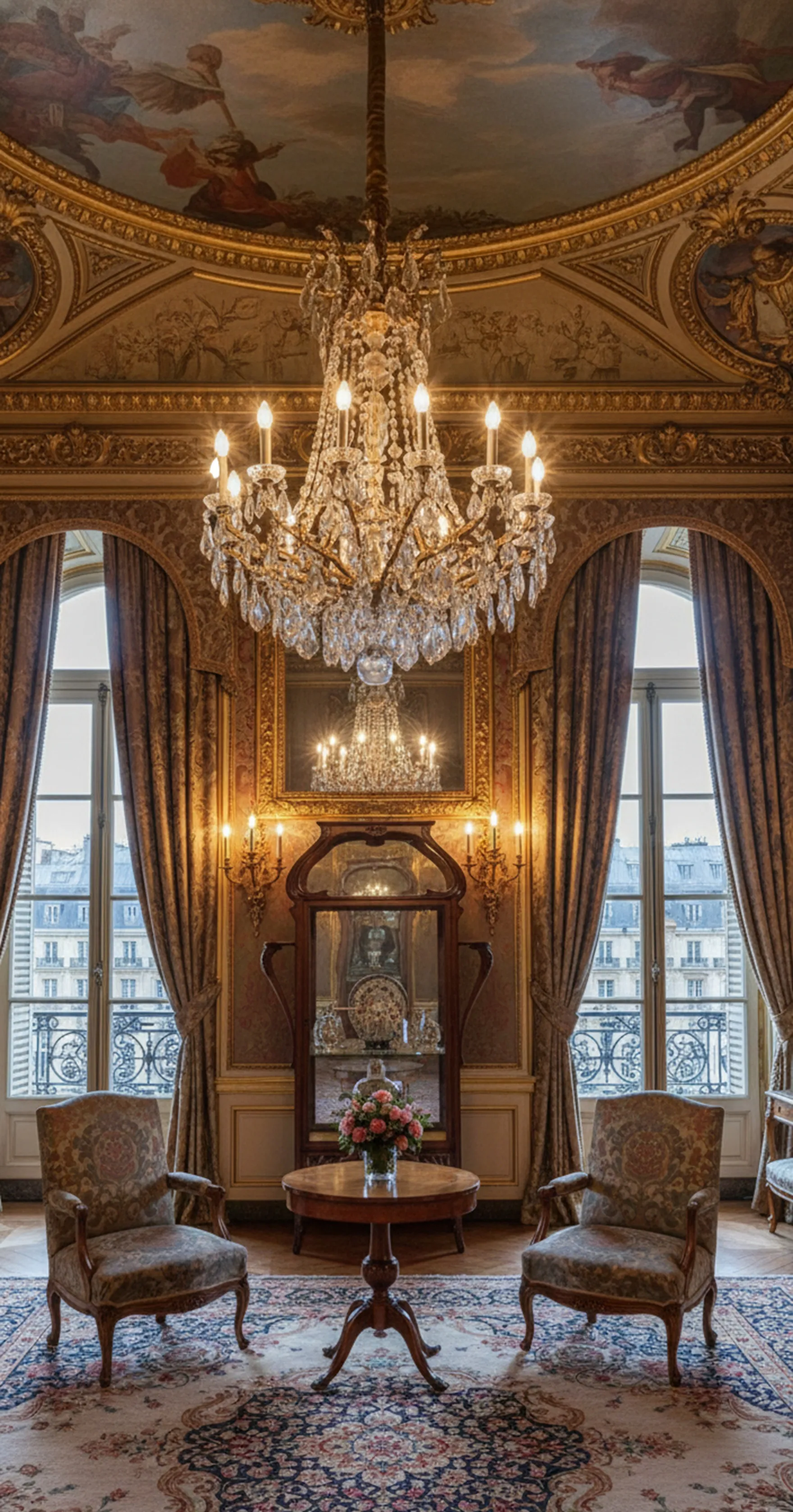 vitrine ancienne avec verre dans une pièce élégante