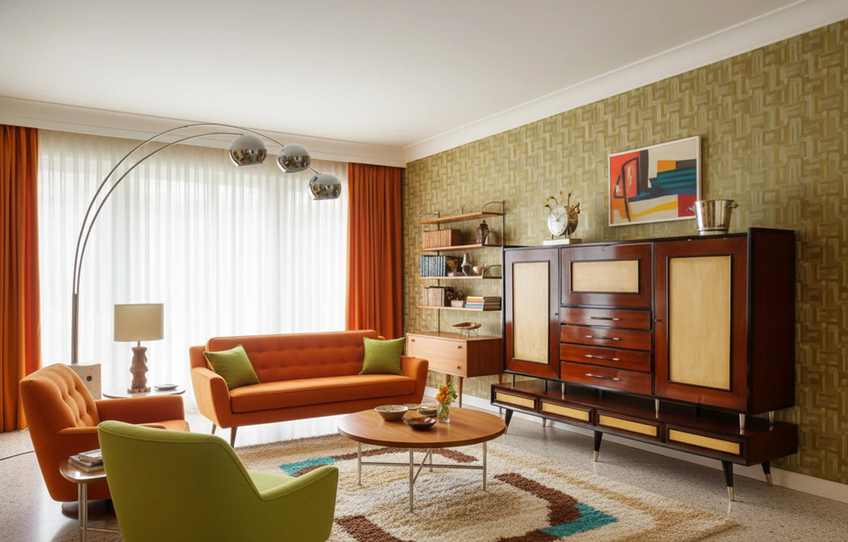 antique bookcase with modern decor, various furniture