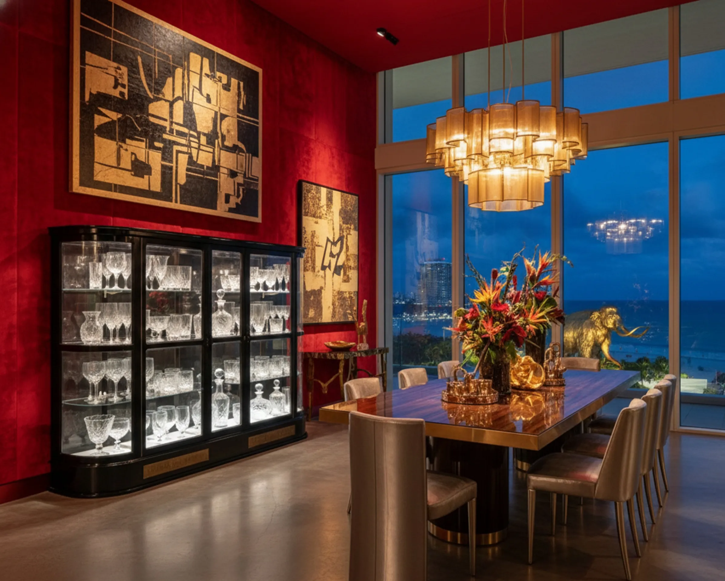 Antique display cabinet showcasing glass accessories in a stylish setting.