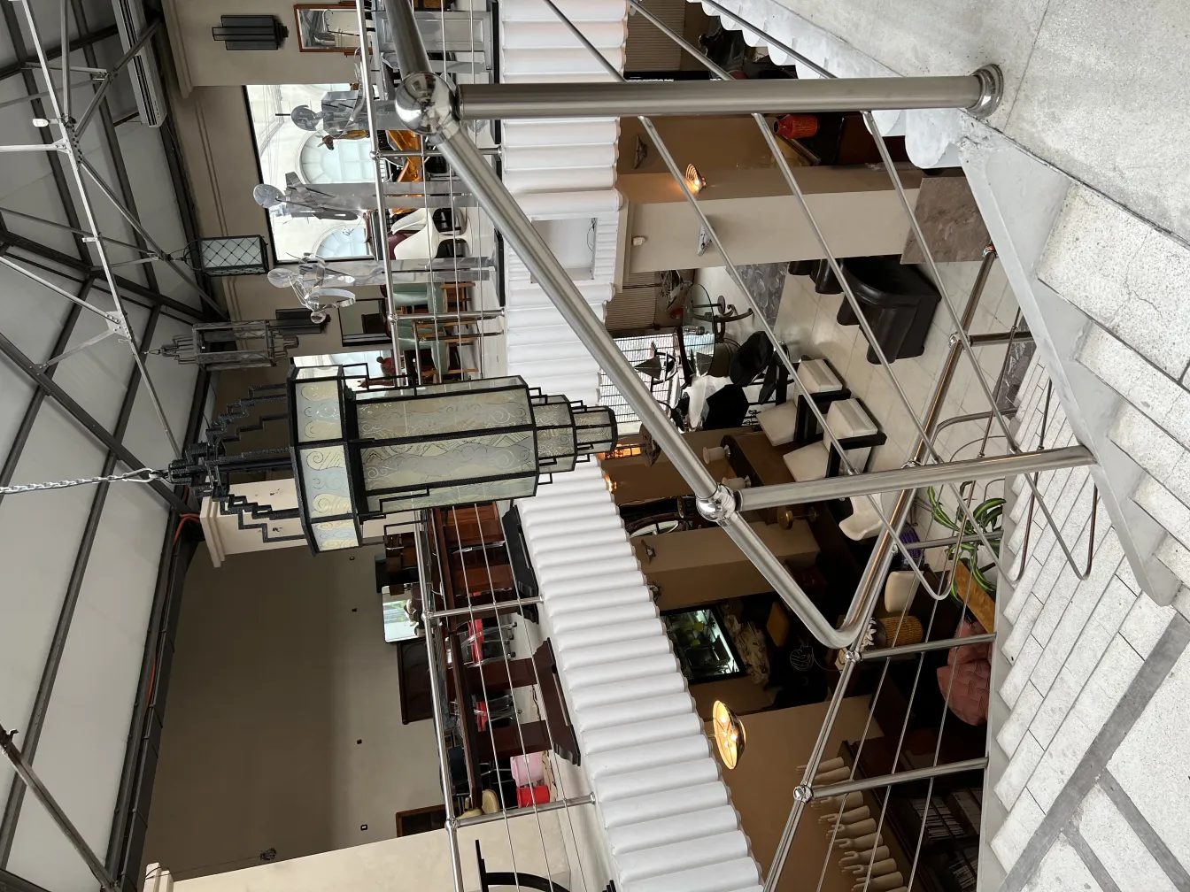 Hanging antique lantern with elegant design in a modern setting