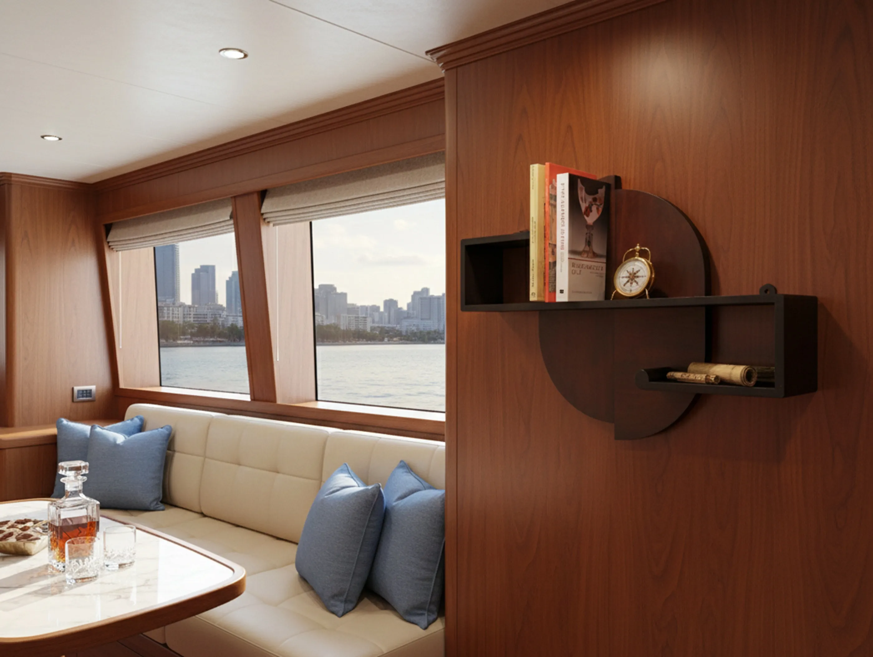 古董书架，可以看到书籍和装饰。