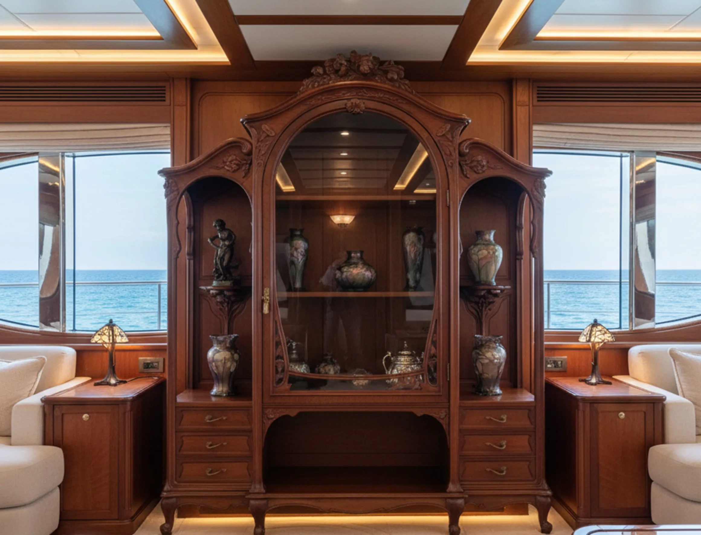 vitrina antigua e.Dienst París con estantes y detalles decorativos