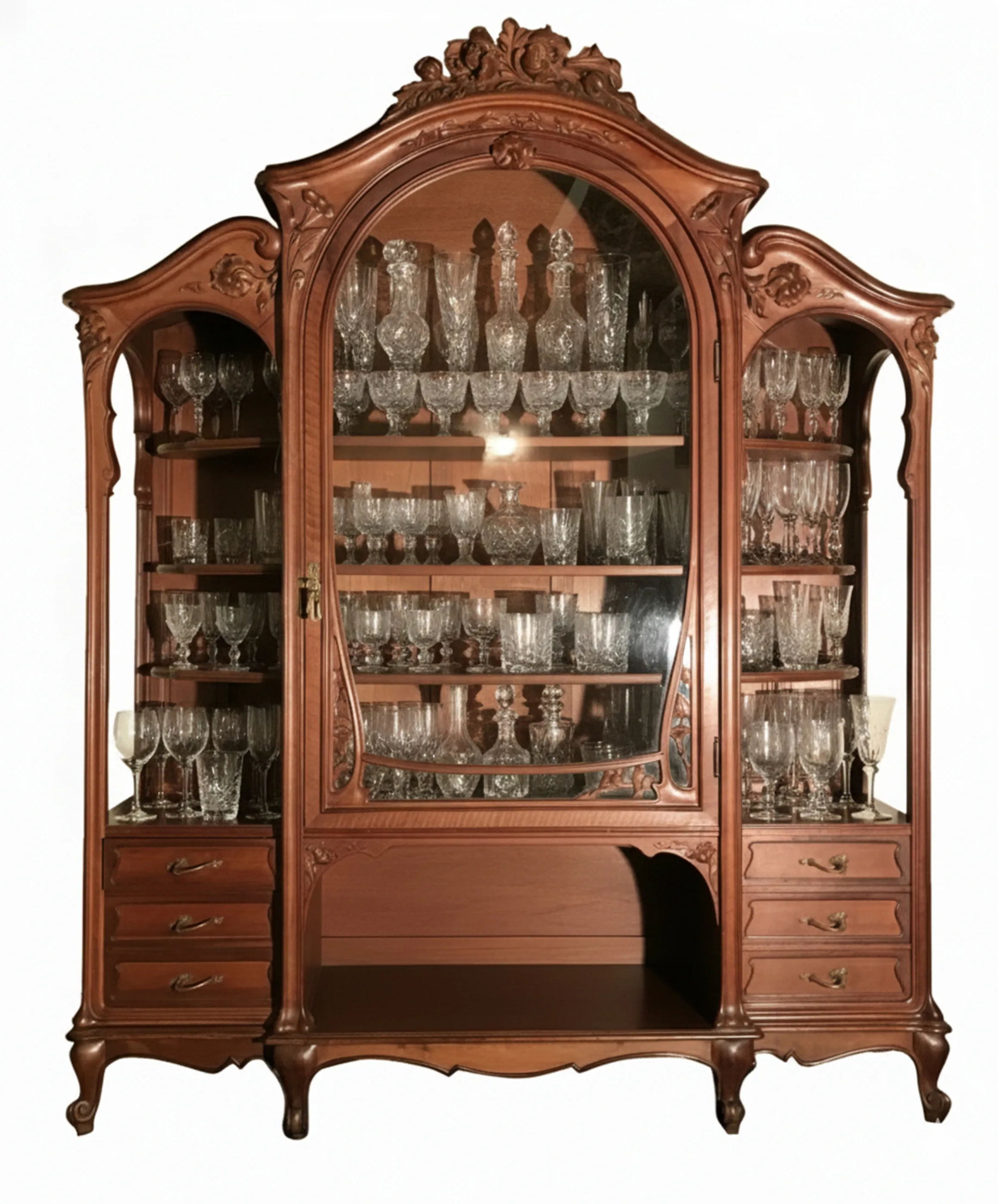 Antike Vitrine E.Dienst aus Paris mit dekorativem Glas, elegant und geräumig.