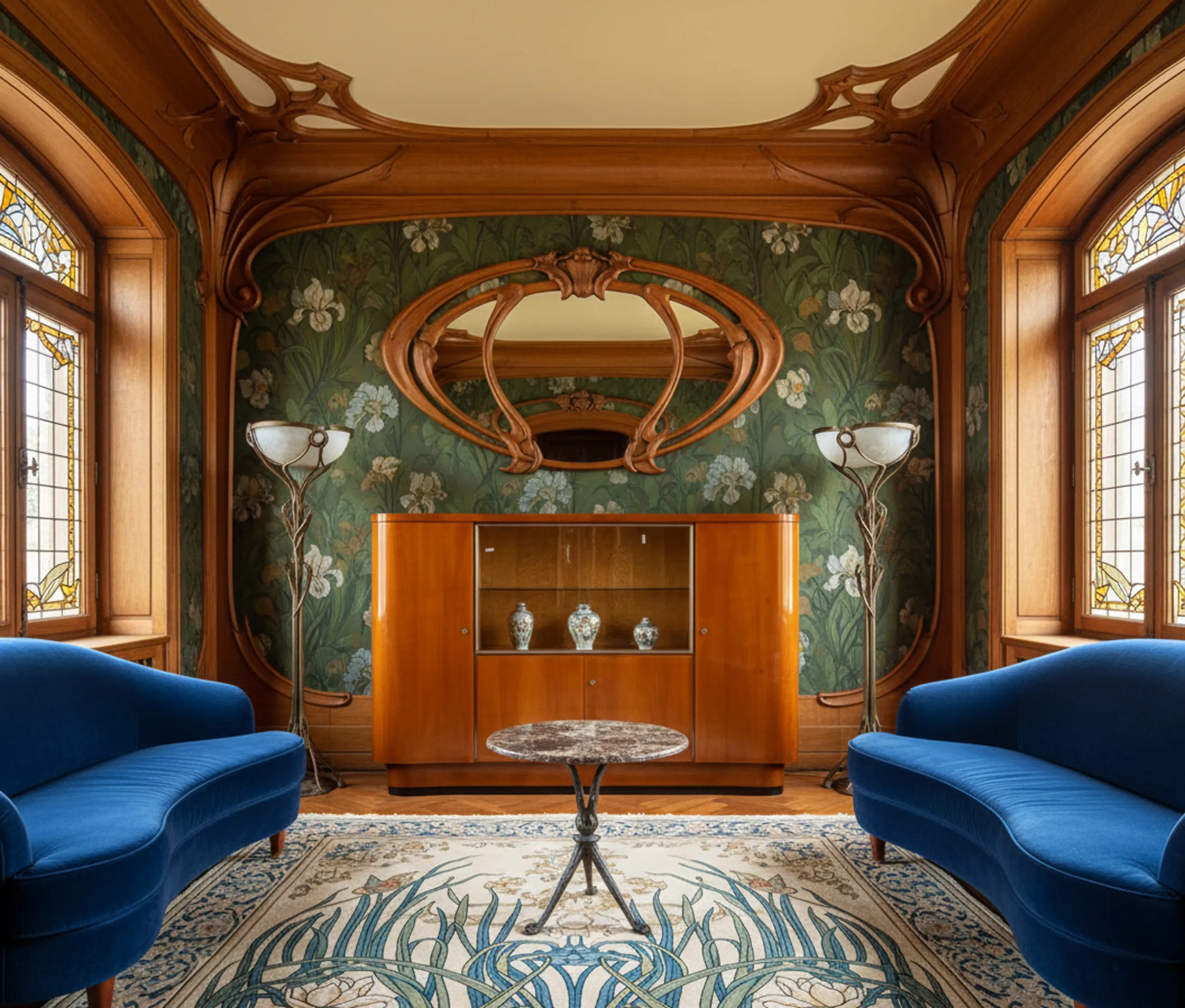 Bar antigo com design elegante, ambientado em um espaço aconchegante.