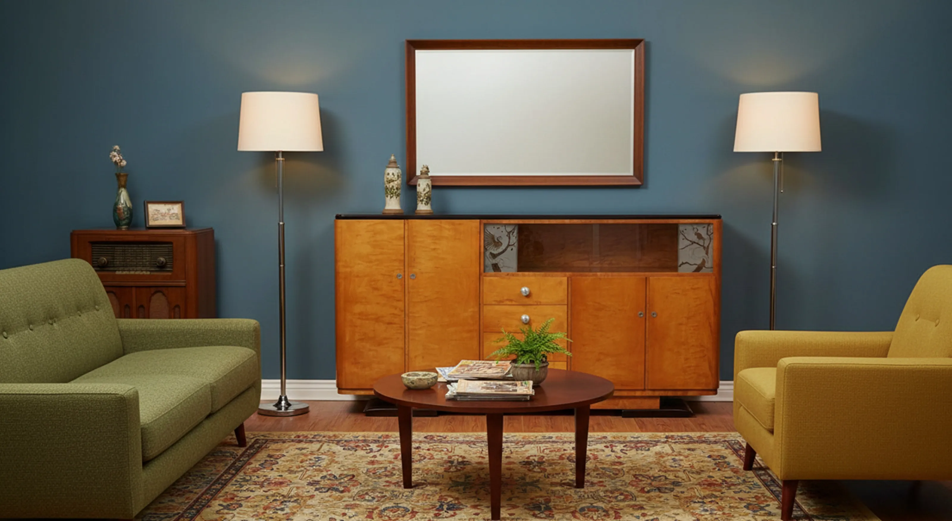 antiga estante de livros em uma sala confortável com cadeiras e decoração