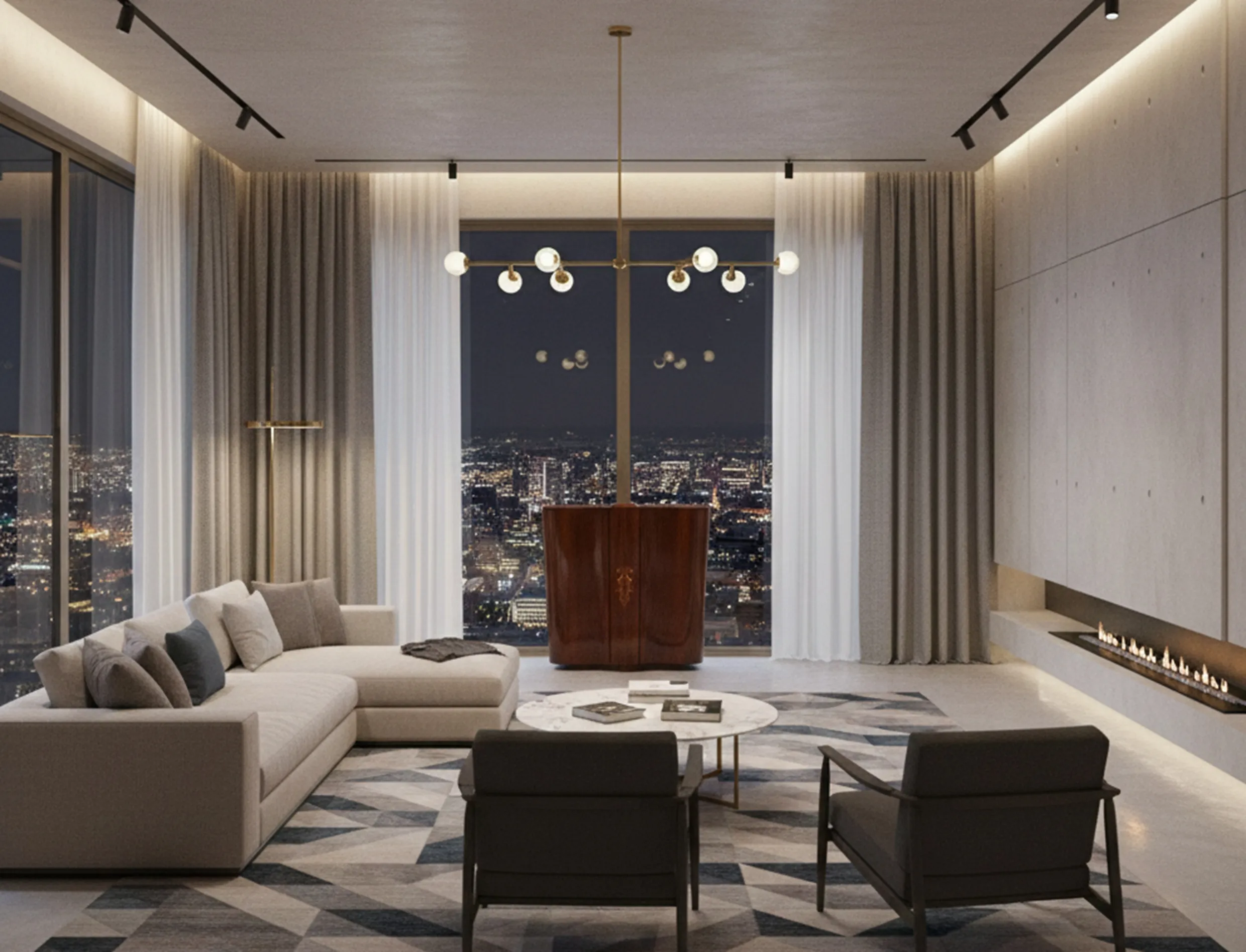 antique bar in a modern setting with city views