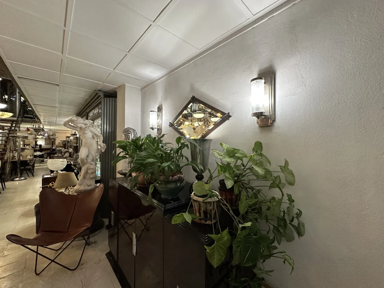 sillón antiguo de estilo con plantas y decoración