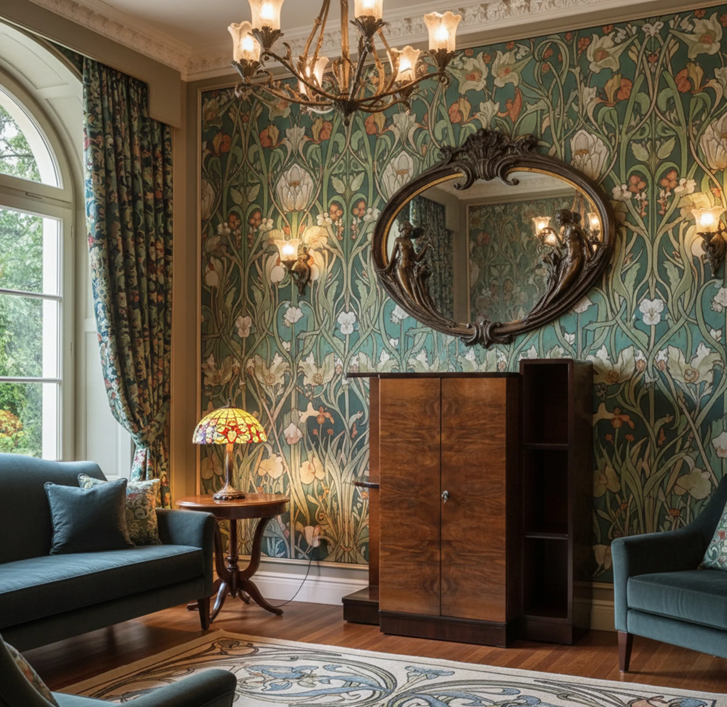 Antique bar cabinet in a beautifully decorated living room