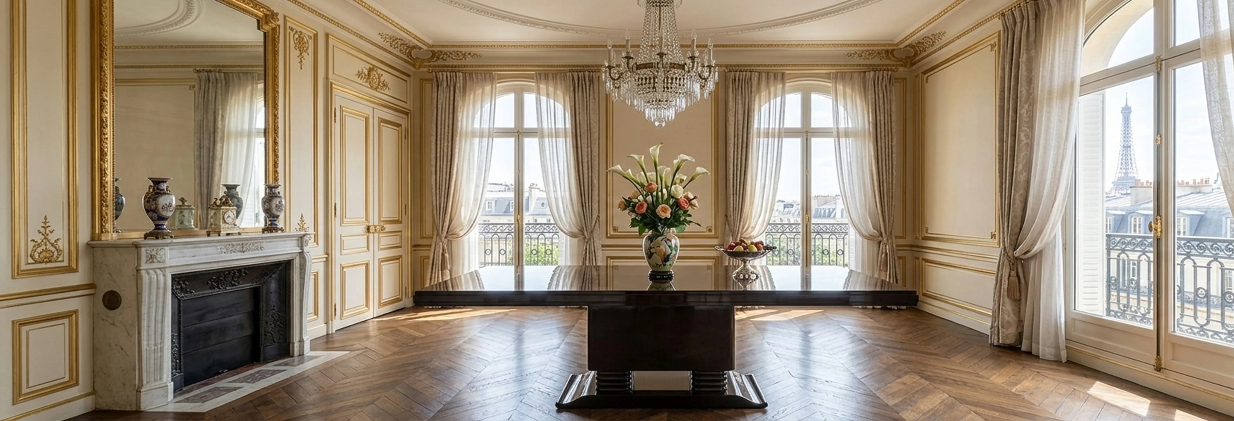 Table à manger antique pour 10 personnes dans une décoration classique