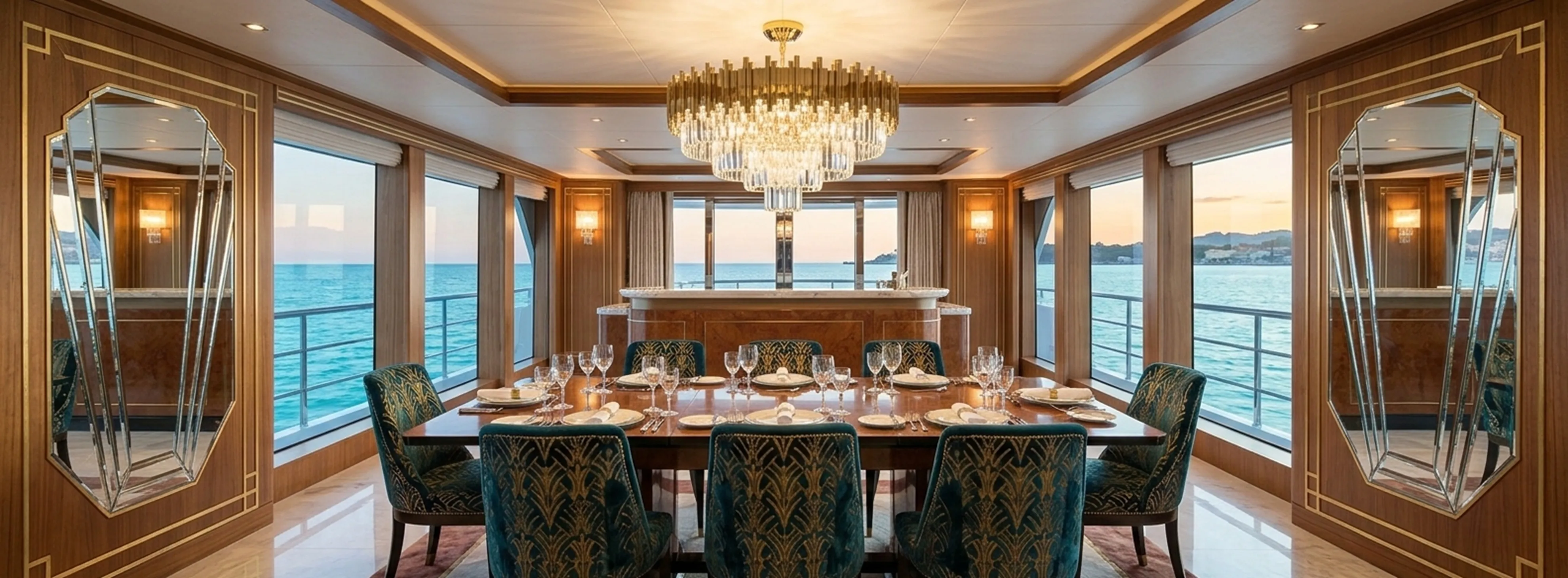 Mesa de jantar antiga para 12 pessoas em um ambiente elegante