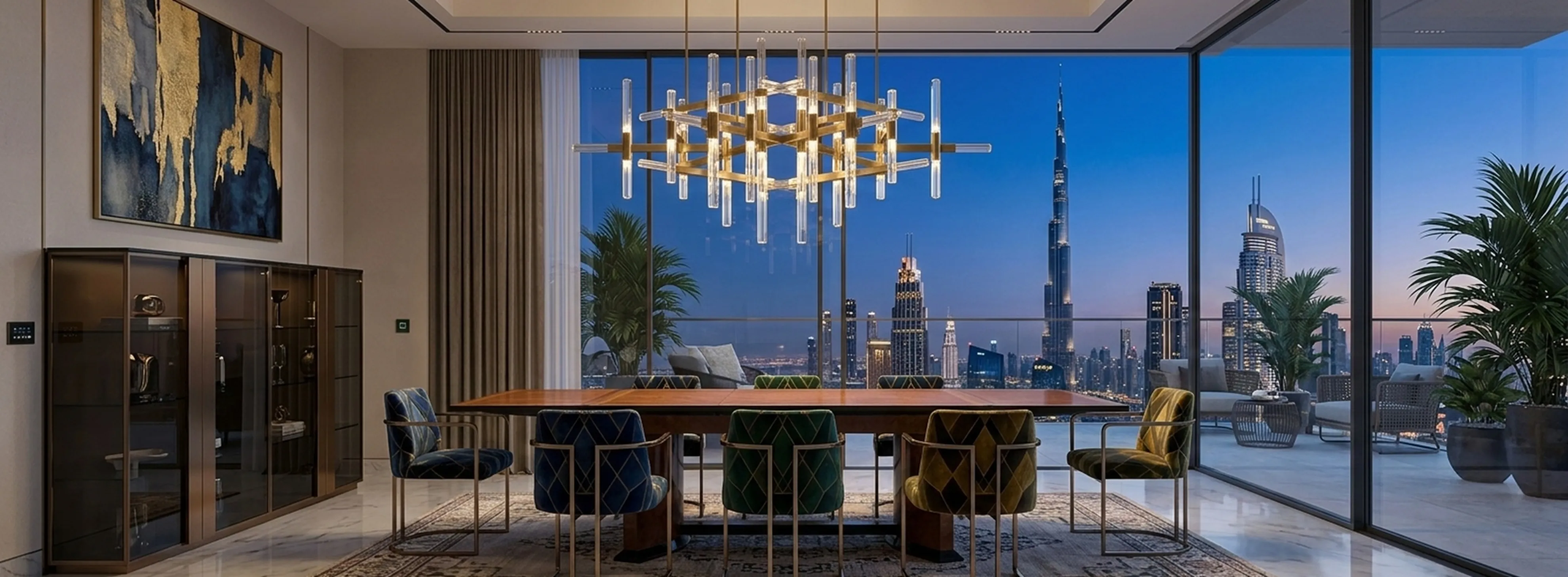 Mesa de comedor antigua para 12 personas en ambiente elegante