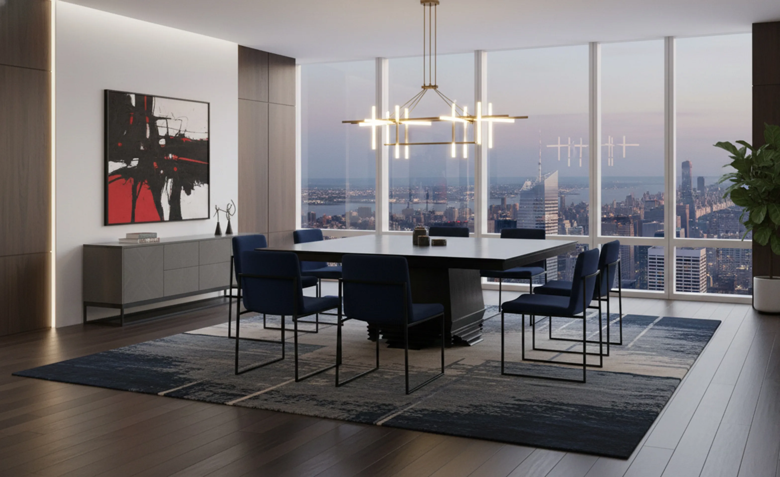 antigua mesa de comedor con sillas, vista de la ciudad