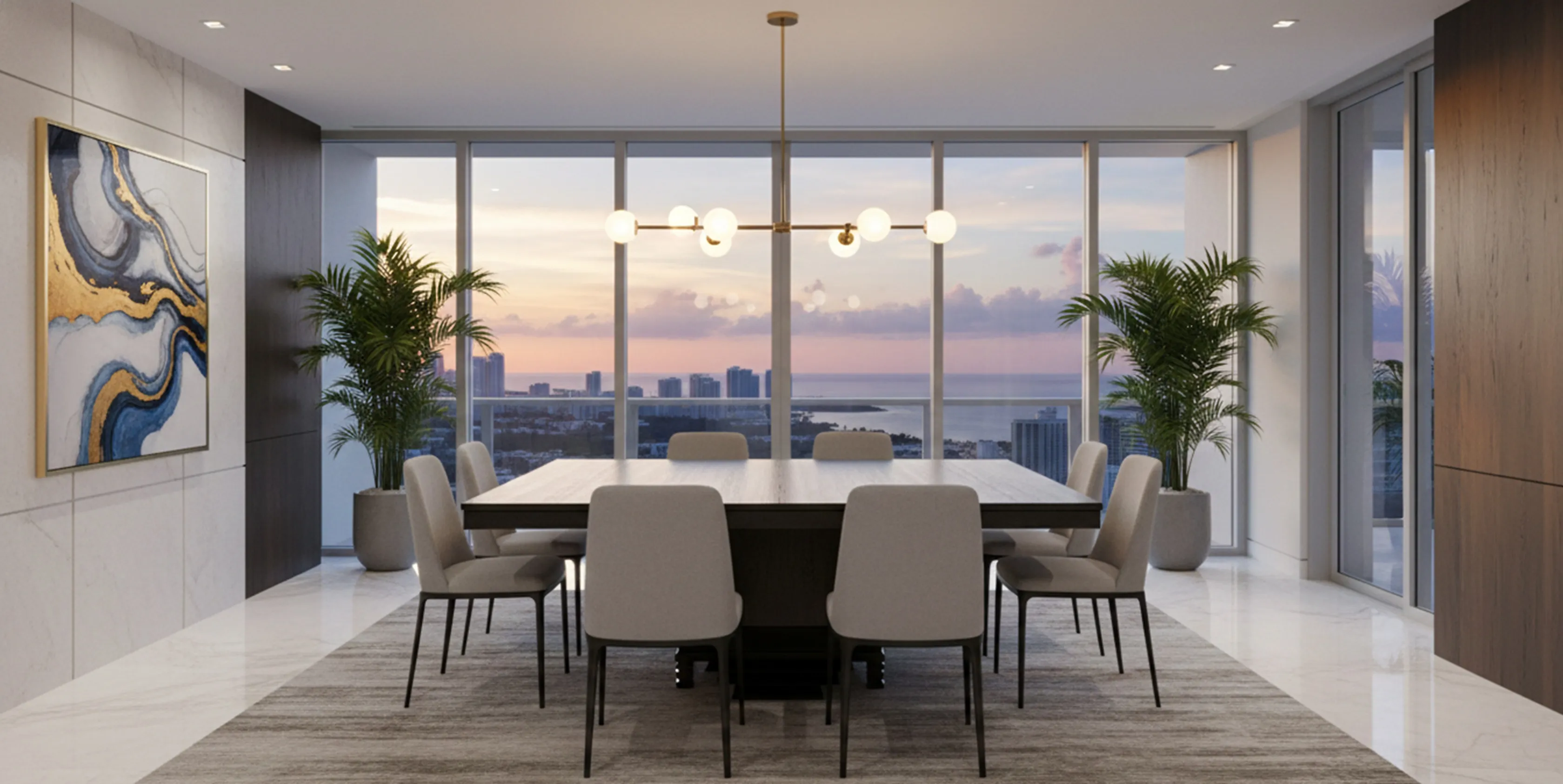 Mesa de jantar antiga para 8 pessoas em um ambiente moderno