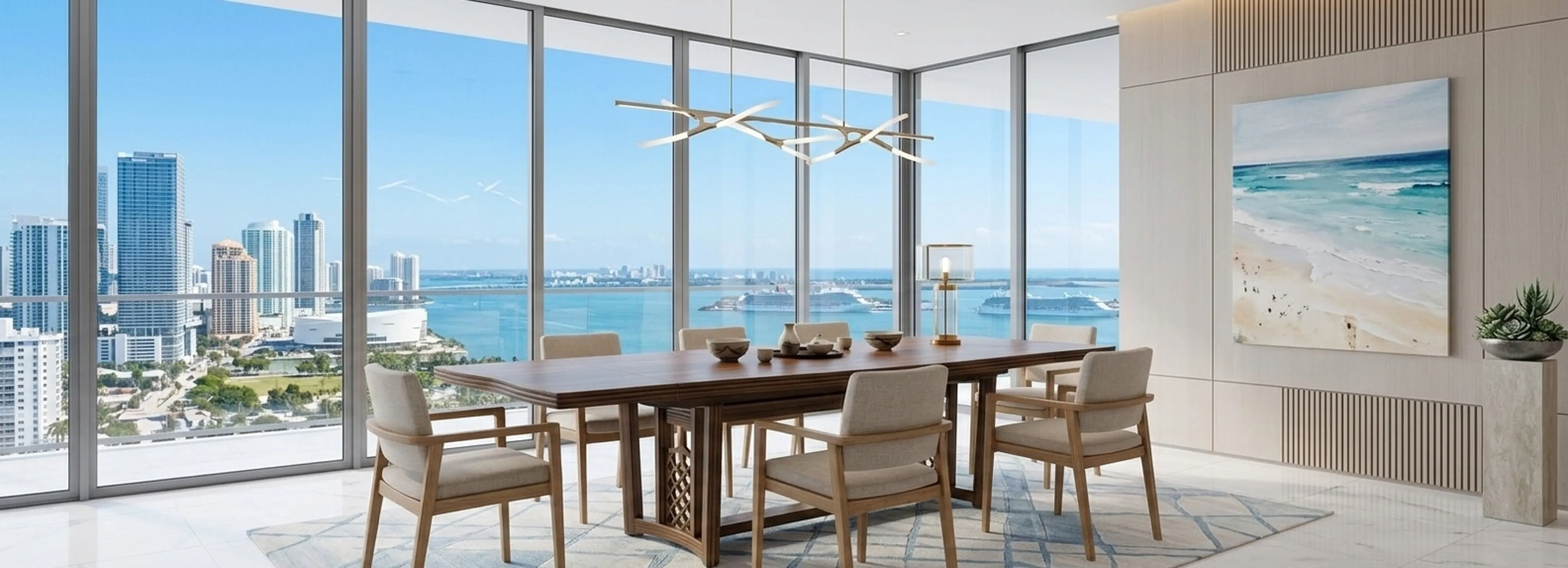 Mesa de jantar antiga para dez pessoas com vista para a cidade.