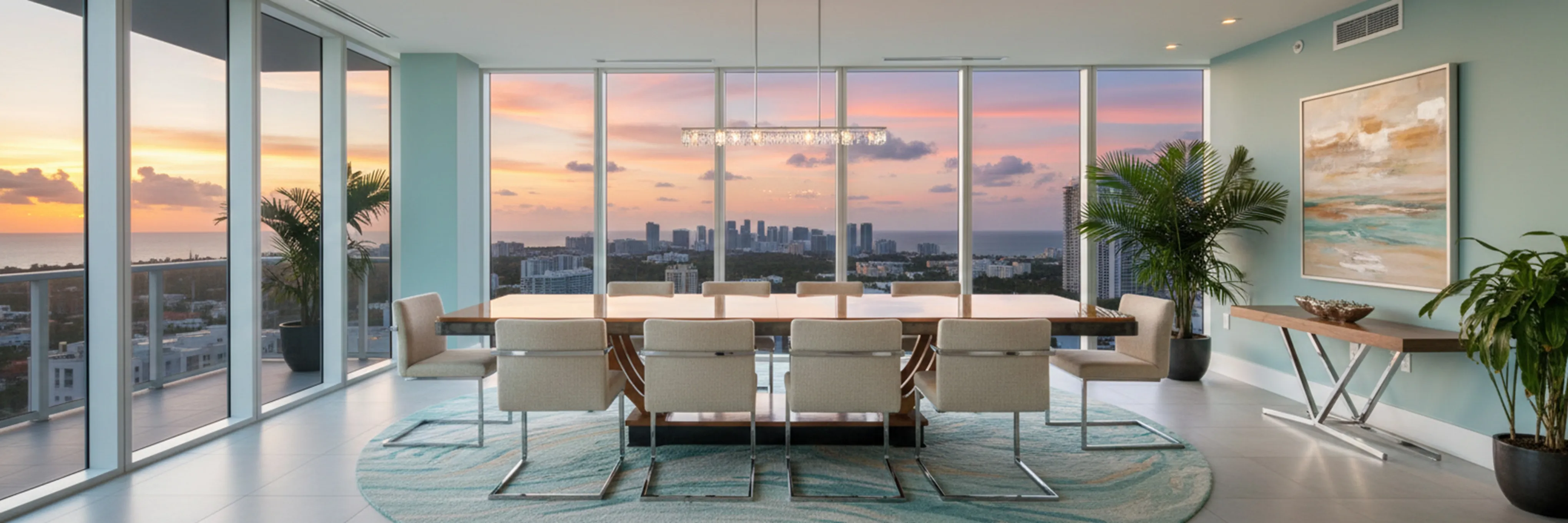 Mesa de jantar antiga para 12 pessoas com vista para o pôr do sol