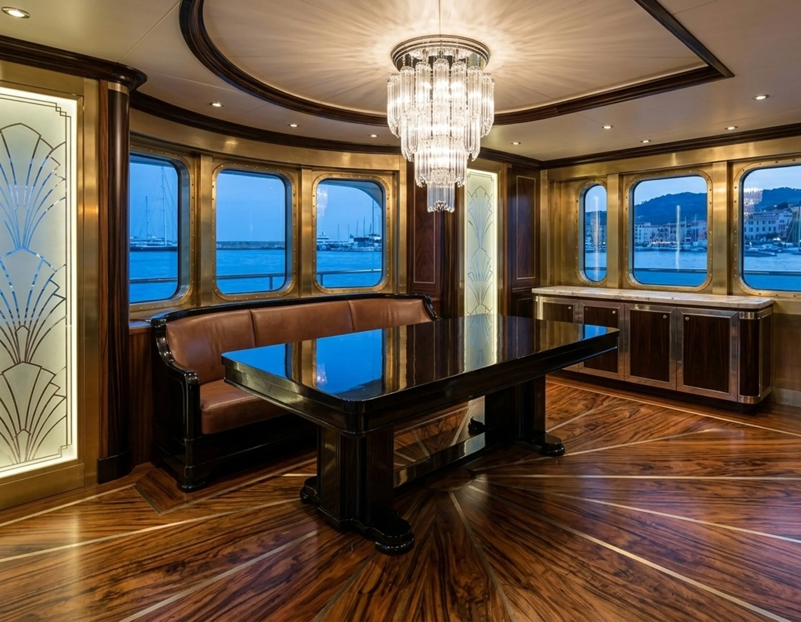 पुरानी खाने की मेज़-10 लोग-समुद्र का दृश्य।