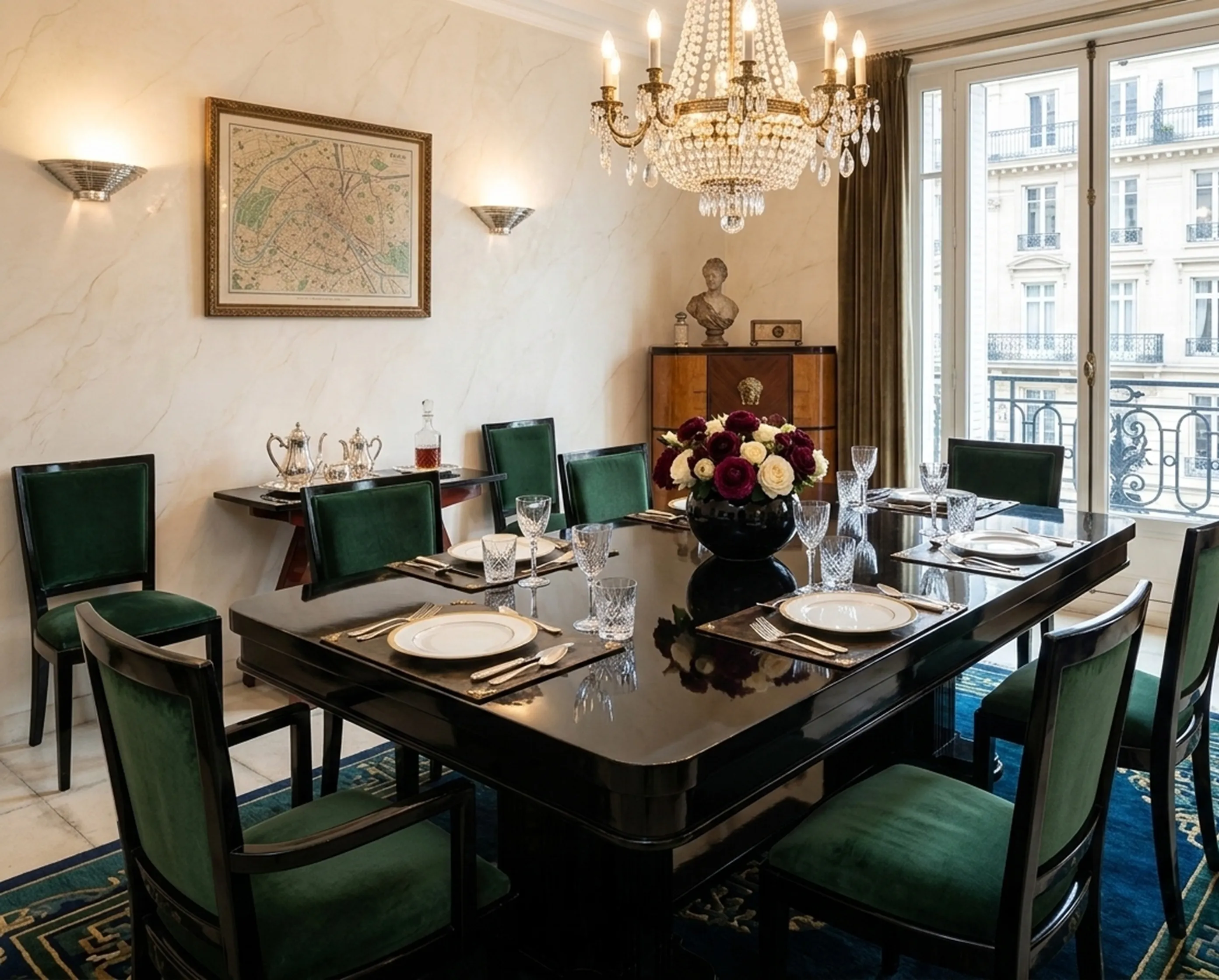 Mesa de comedor antigua para 10 personas, decoración elegante