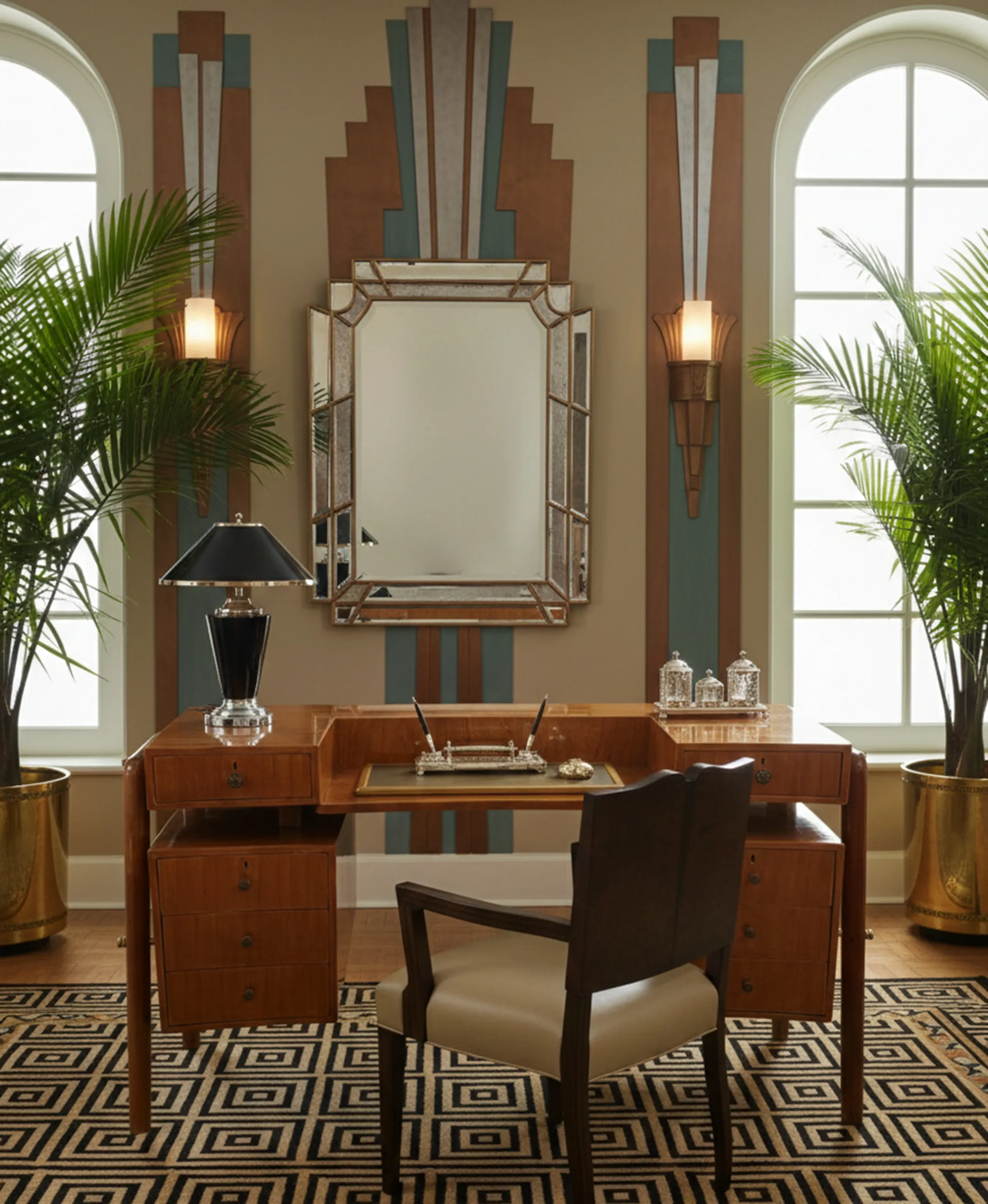 antique classic desk with elegant details and cozy atmosphere