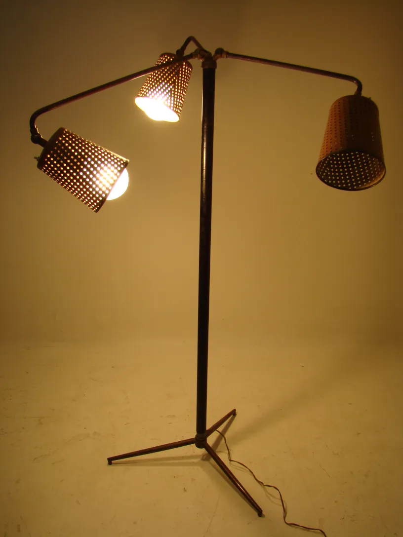 antique floor lamp with soft light in neutral setting