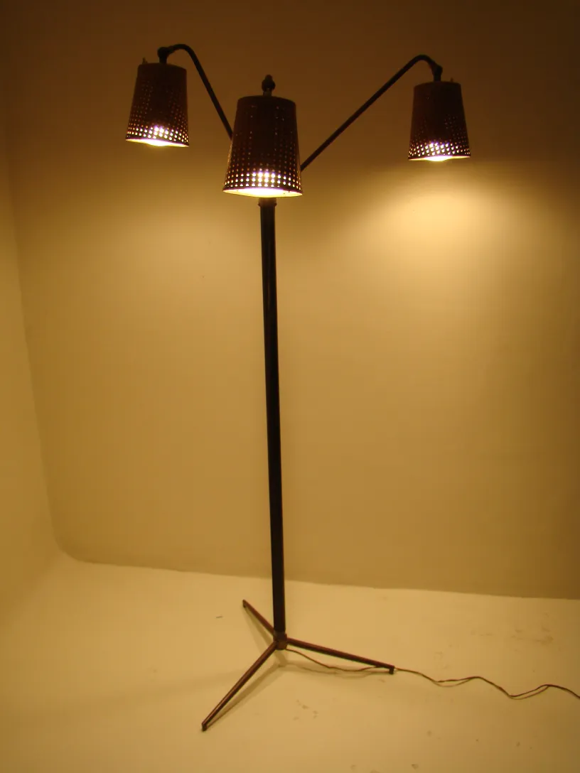 antique floor lamp with three illuminated shades