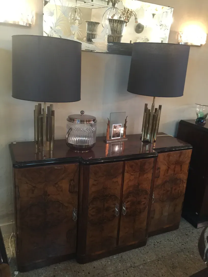 Antique table lamp in elegant setting, art deco style.