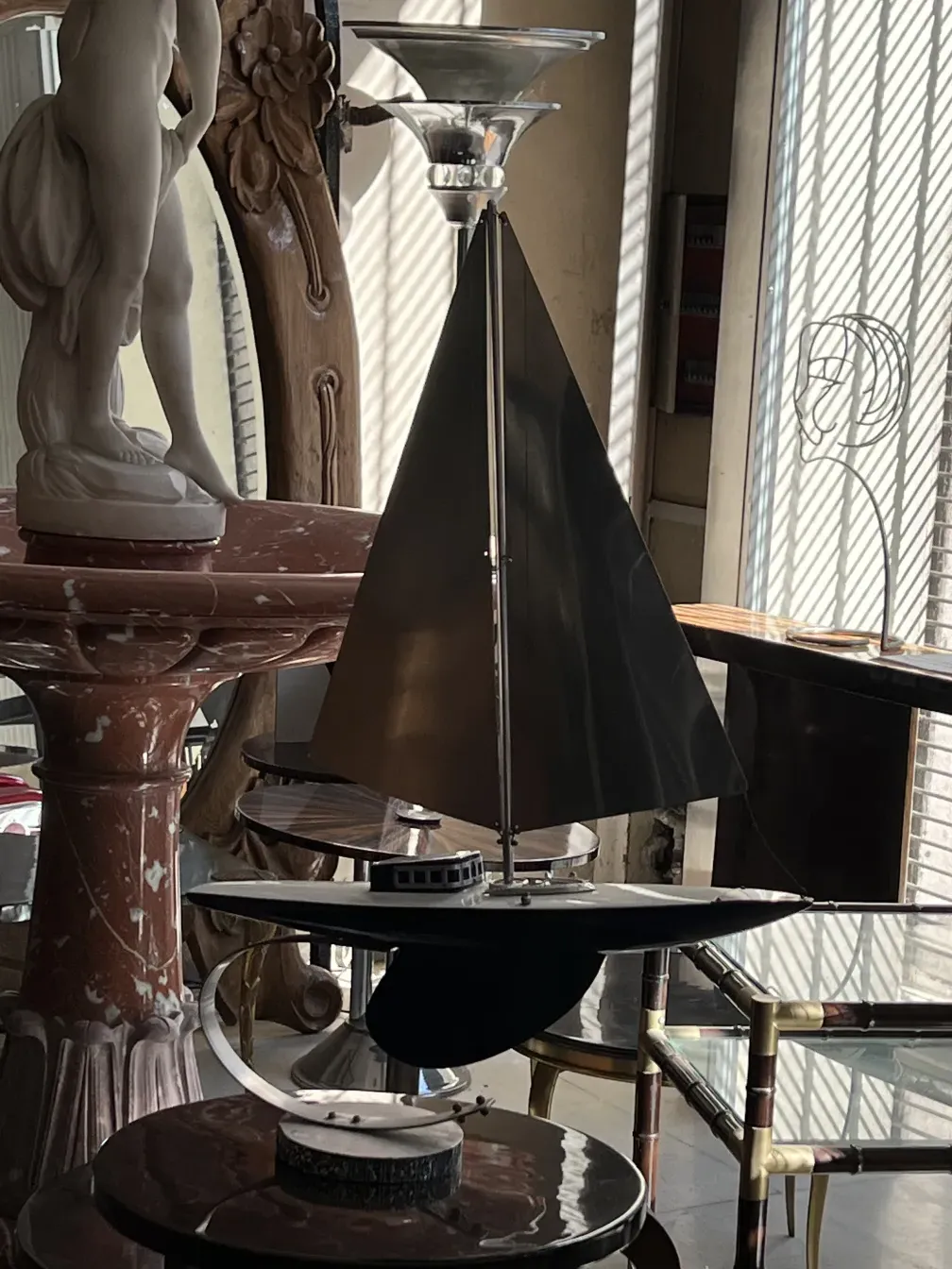 Antique ship gramophone with classic turntables.