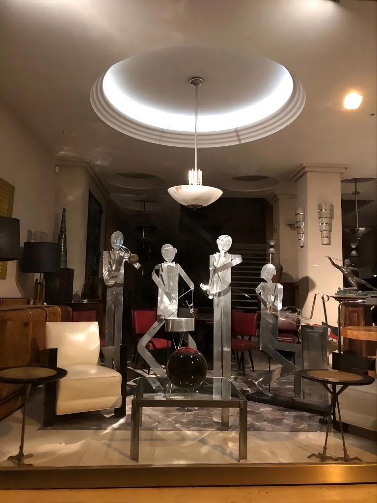 antike skulpturen einer musikband des designers marcelo peña in einem eleganten ambiente