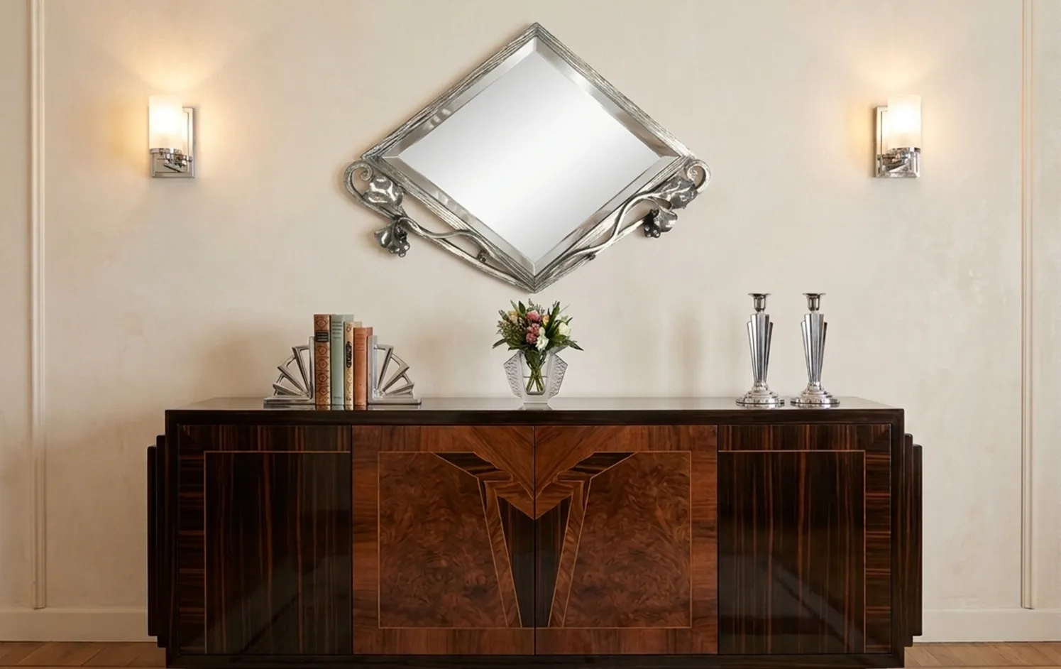 Miroir ancien décoratif avec des motifs art-nouveau