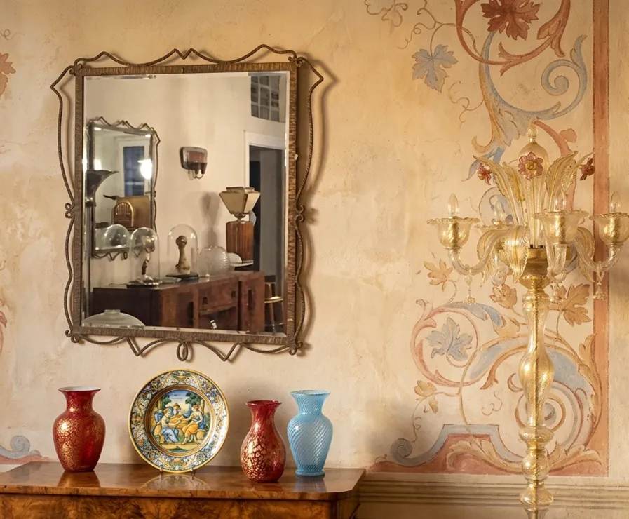 antique mirror with decorative frame, baroque style, warm atmosphere