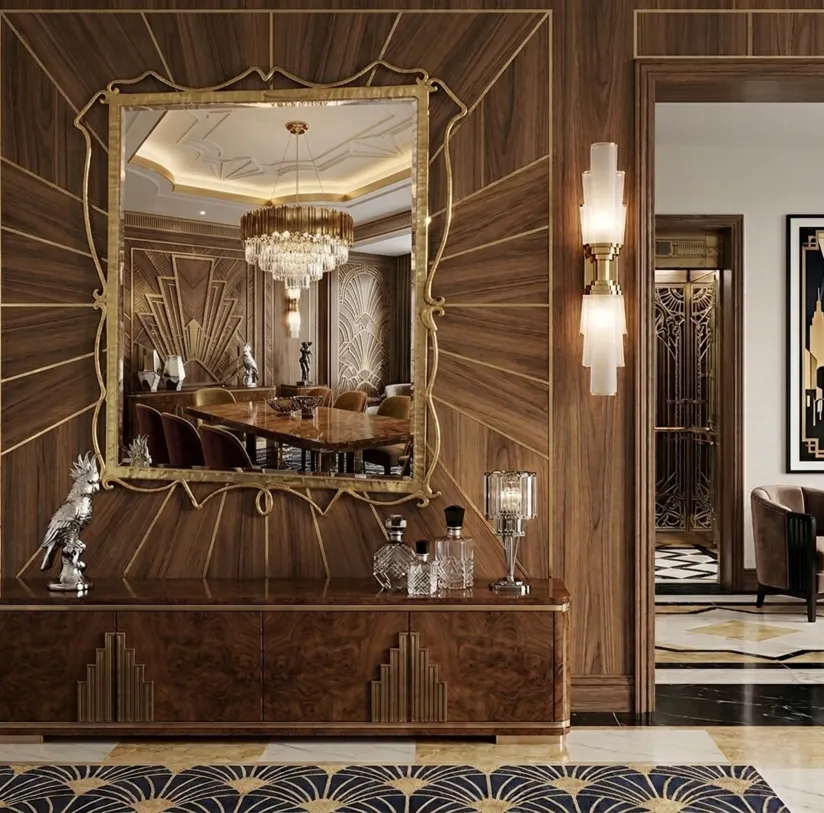 antique mirror with a gold frame and intricate details, set in an elegant room