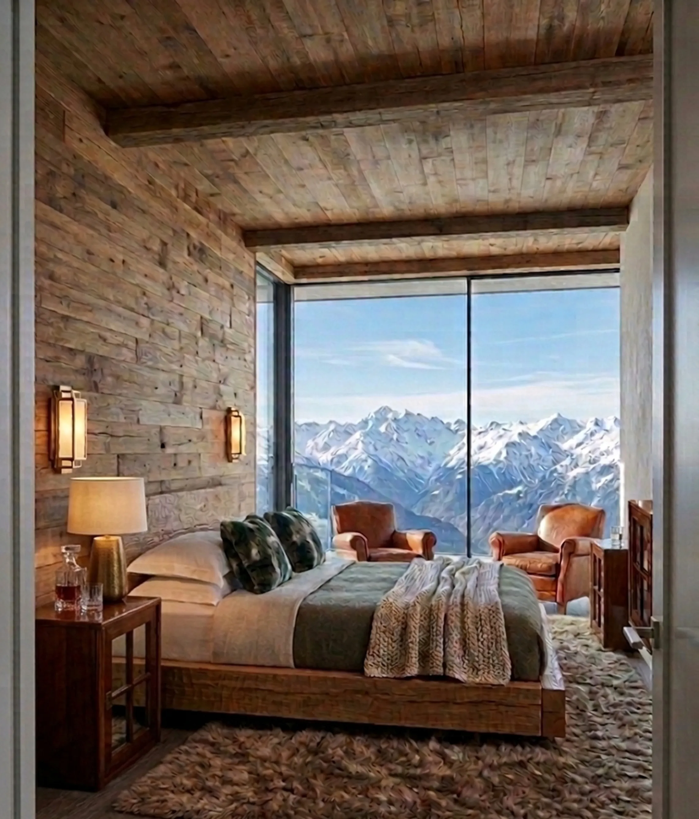 पुरानी बिस्तर की टेबल एक क्लासिक बिस्तर के बगल में एक आरामदायक सेटिंग में।