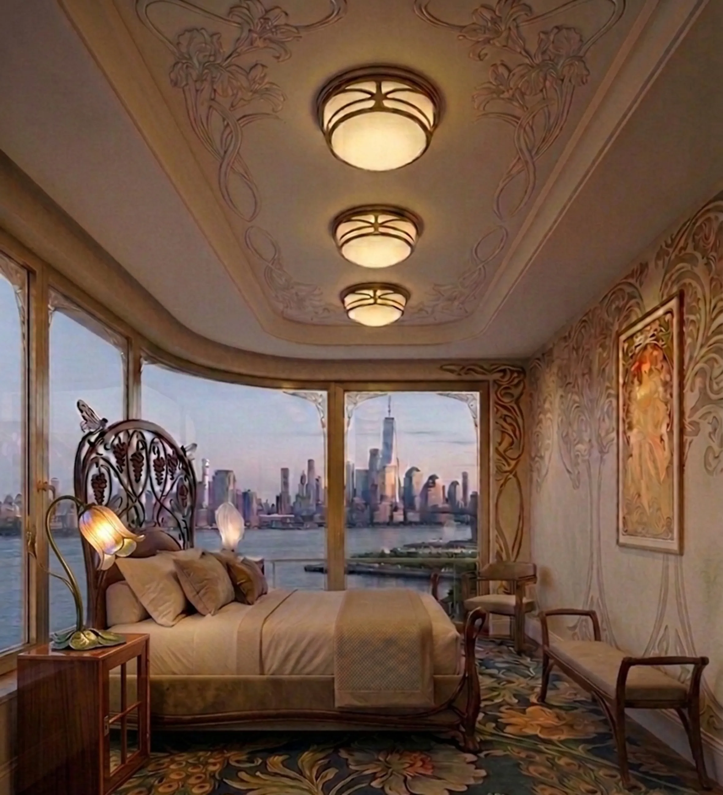 ベッドの隣にある古いナイトテーブル