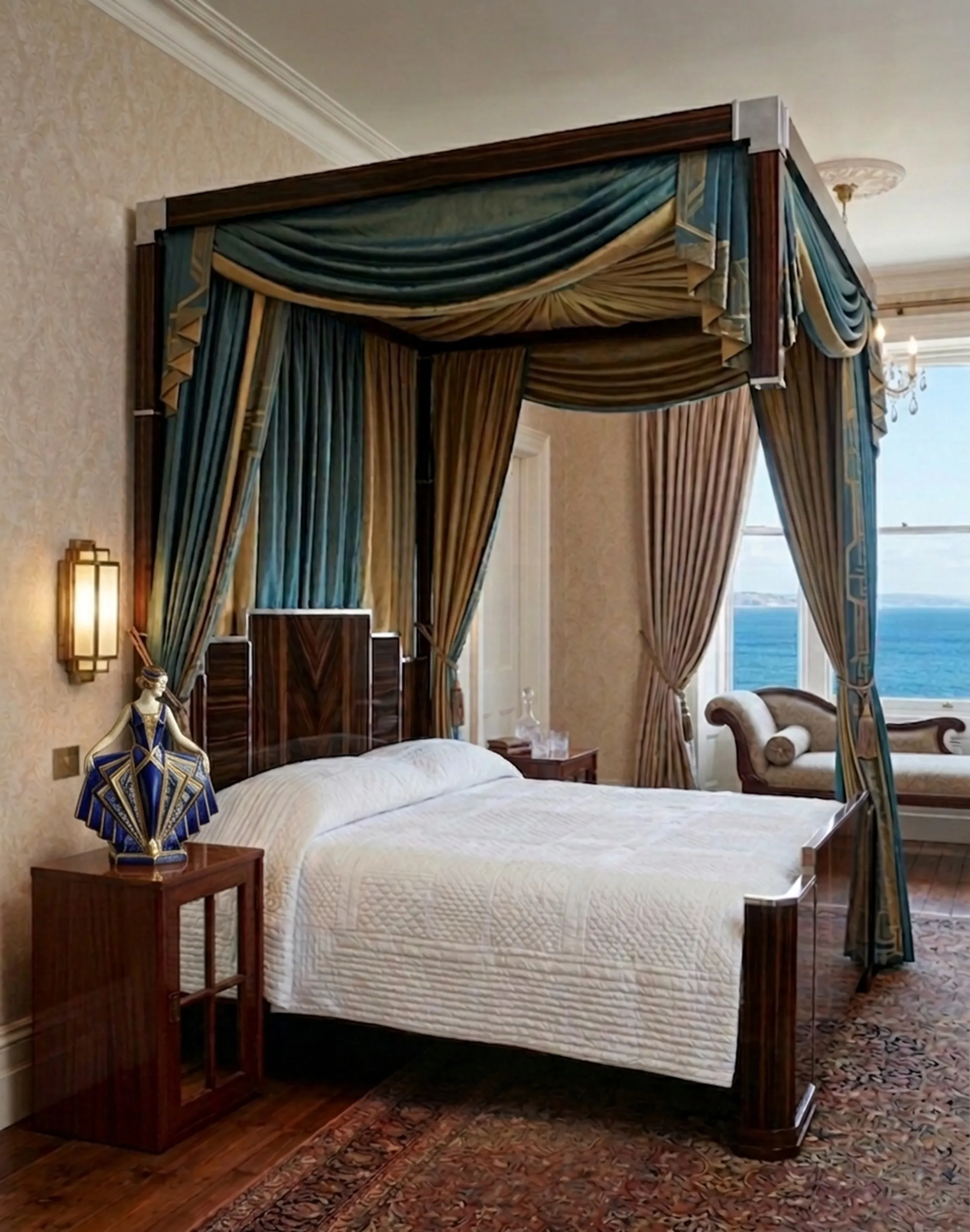 Mesa-de-luz-antiga-com-design-clássico-ao-lado-da-cama-em-um-ambiente-elegante