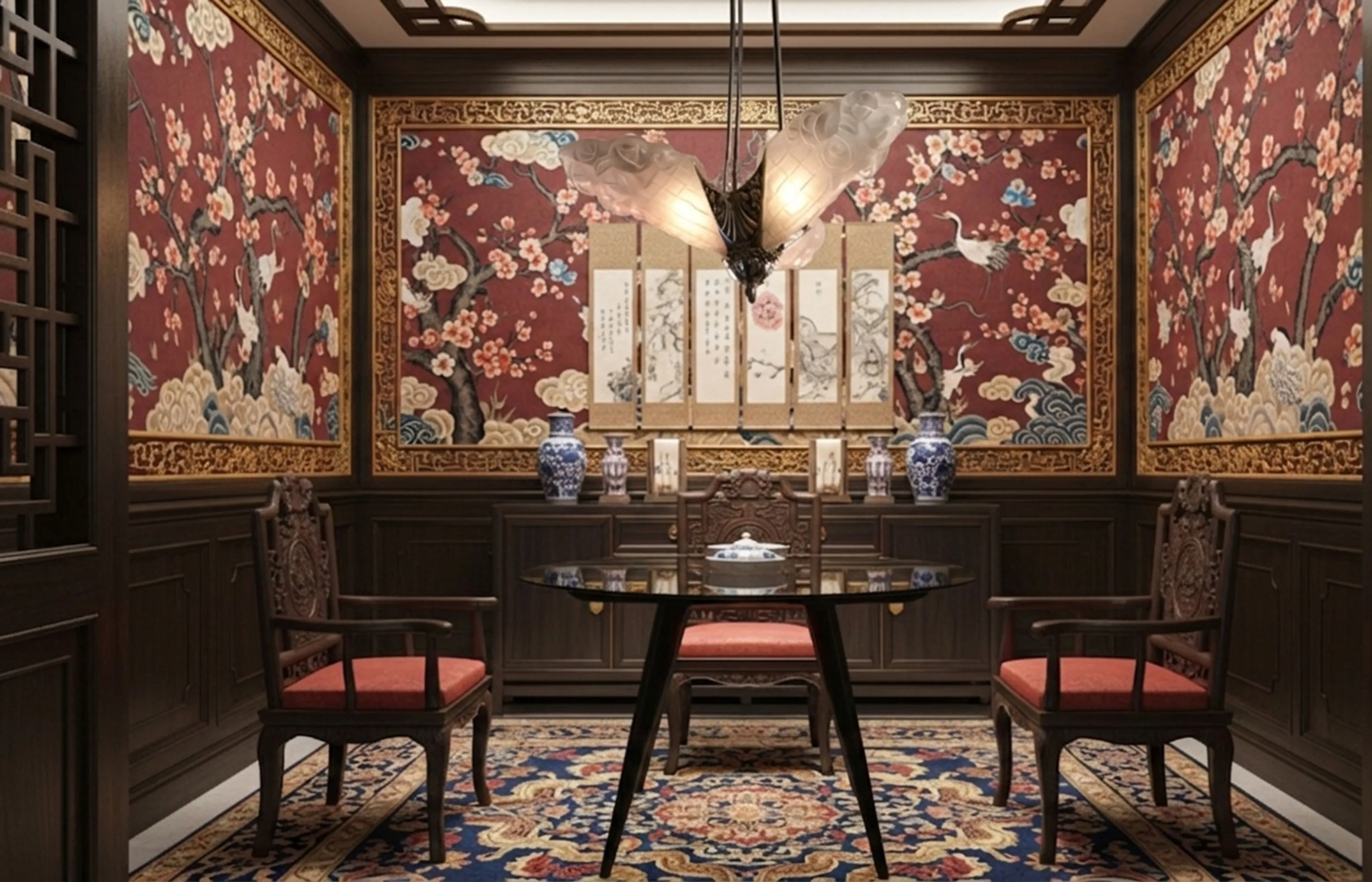 Lustre ancien avec design de Degue dans un cadre traditionnel