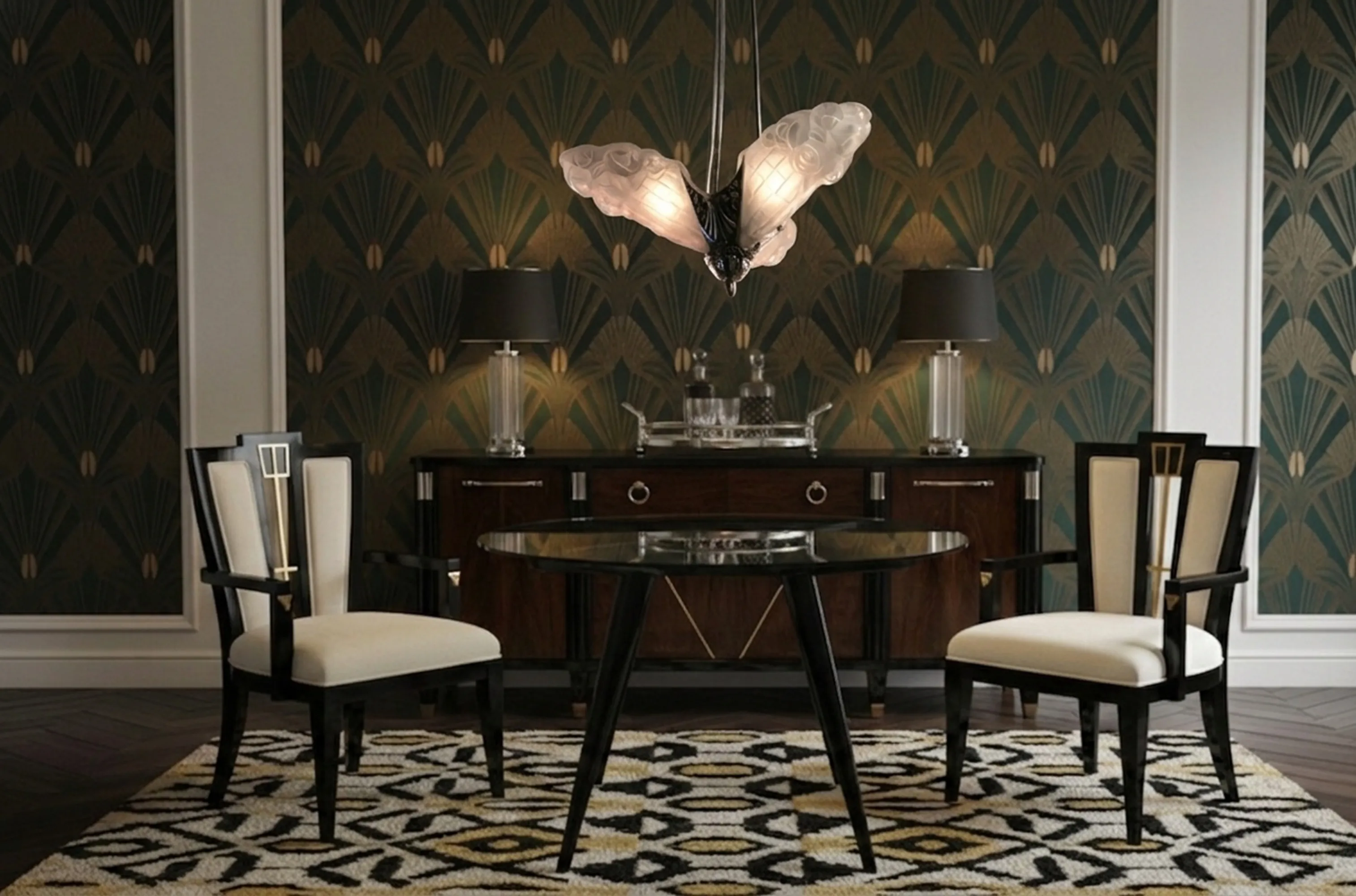 Lâmpada de teto antiga Degue com design elegante, em um ambiente sofisticado.