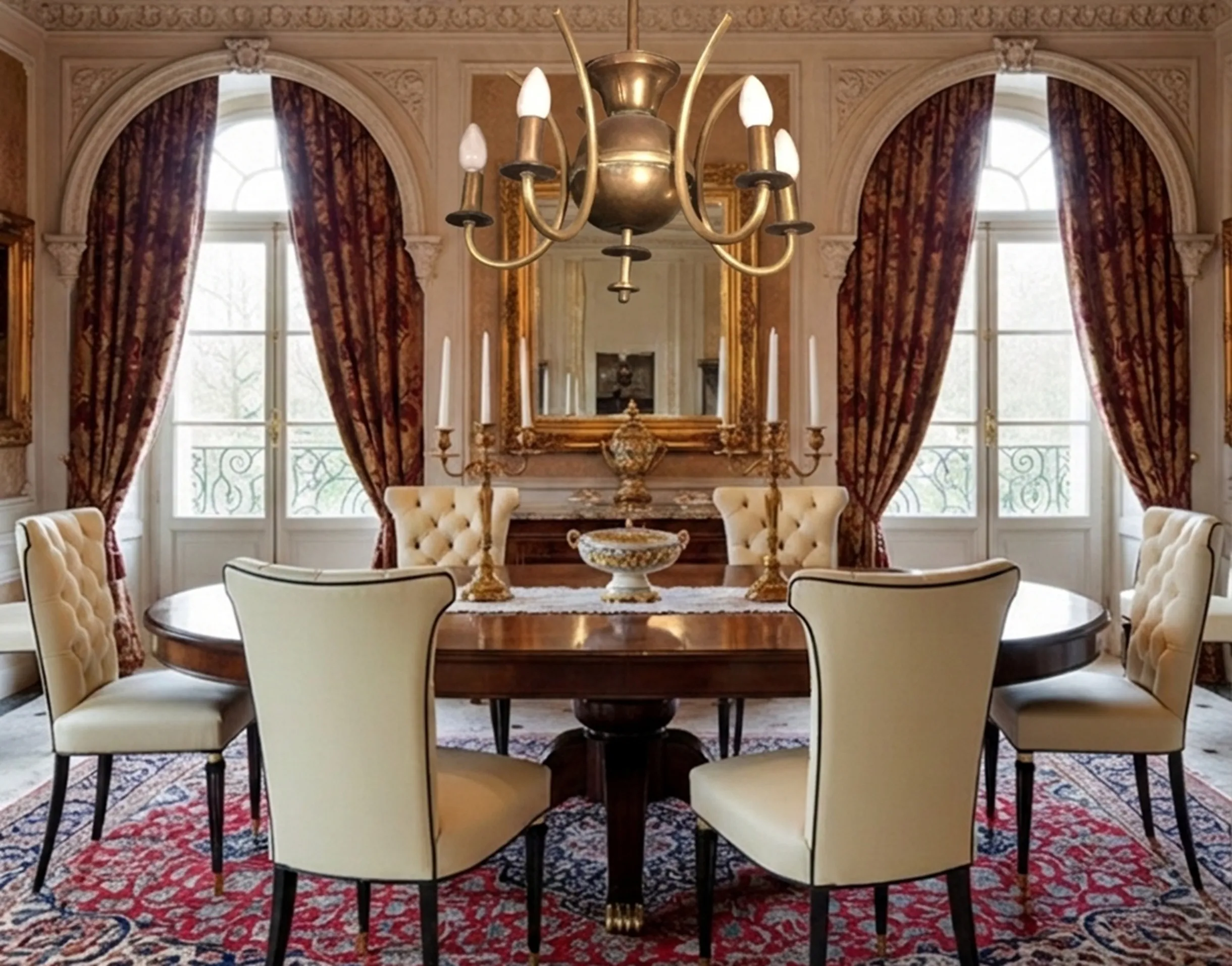 Antike Hängelampe in einem elegant dekorierten klassischen Esszimmer