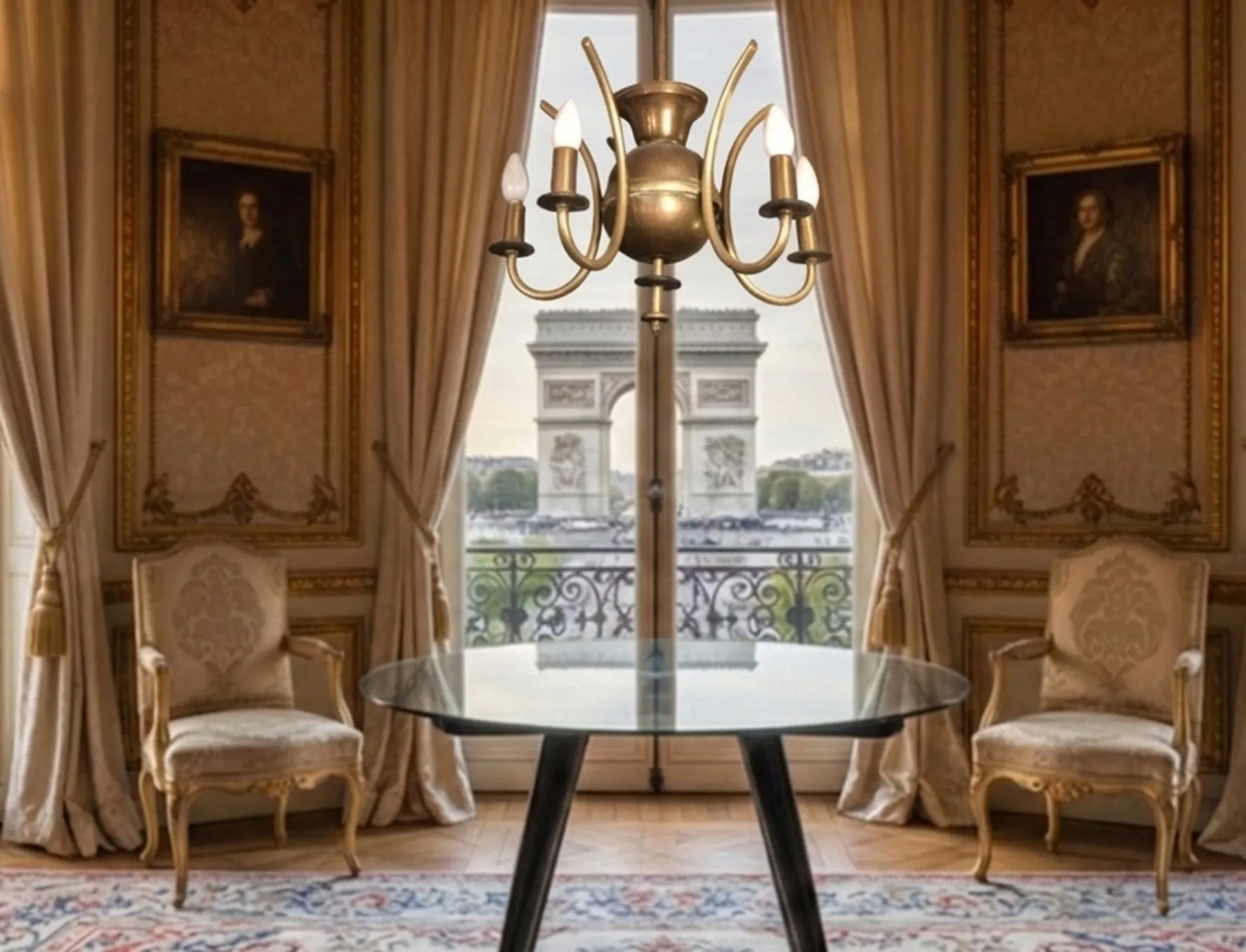 Ancien lustre avec deux lampes dans un cadre élégant.